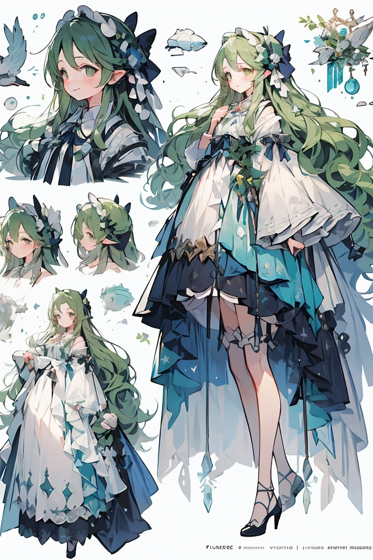 (masterpiece:1.2), best quality,PIXIV,fairy tale girl, 1 girl, green hair, green eyes, green dress, lolita fashion