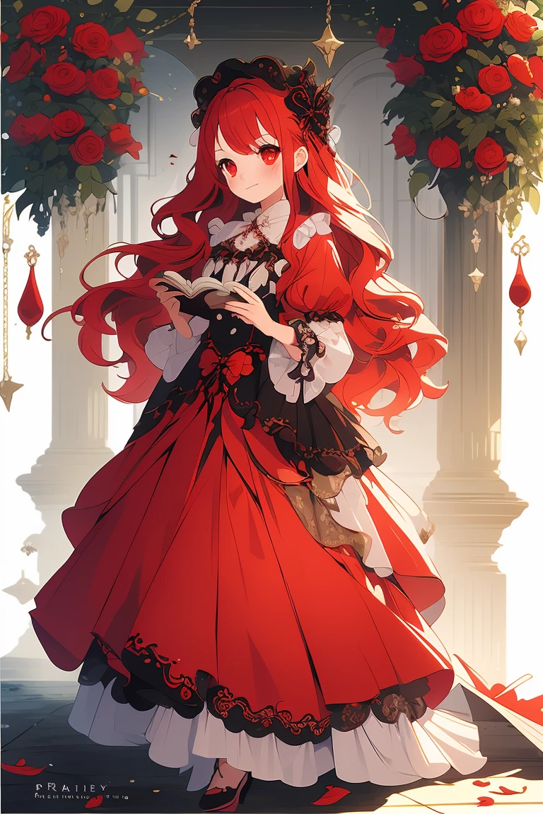 (masterpiece:1.2), best quality,PIXIV,fairy tale girl, 1 girl, red hair, red eyes, red dress, ta fashion