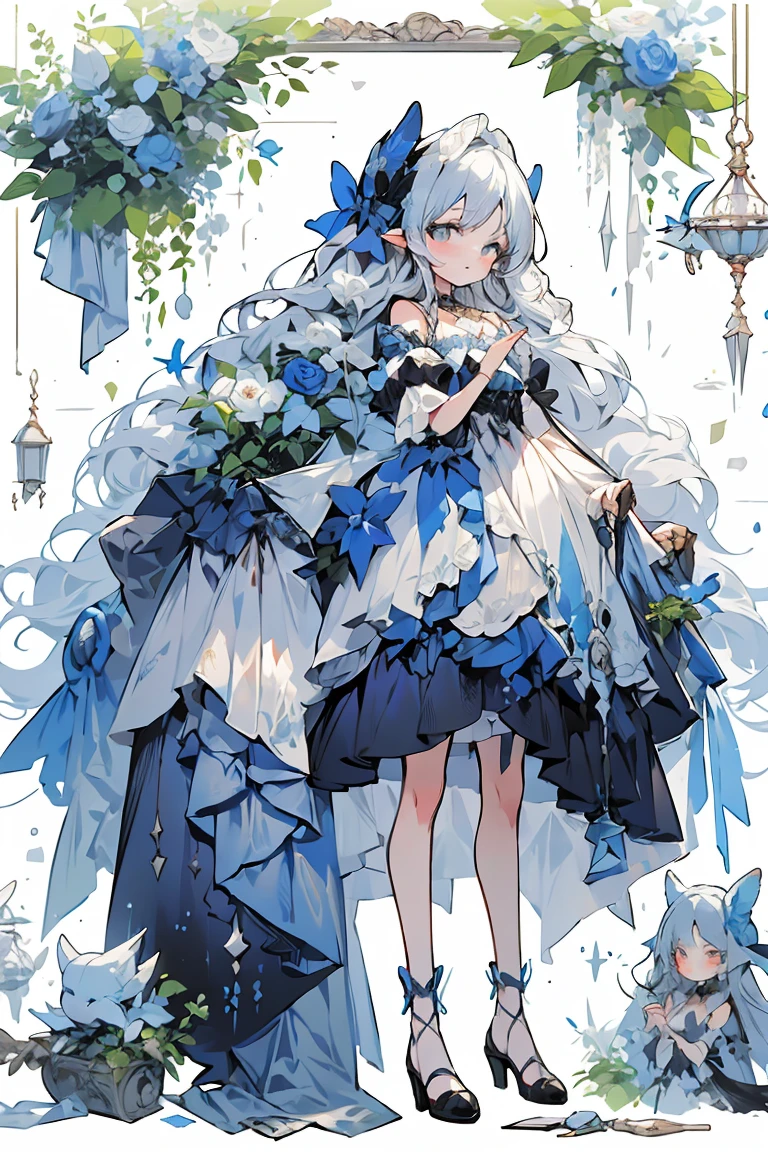 (masterpiece:1.2), best quality,PIXIV,fairy tale girl, 1 girl, blue hair, blue eyes, blue dress, lolita fashion