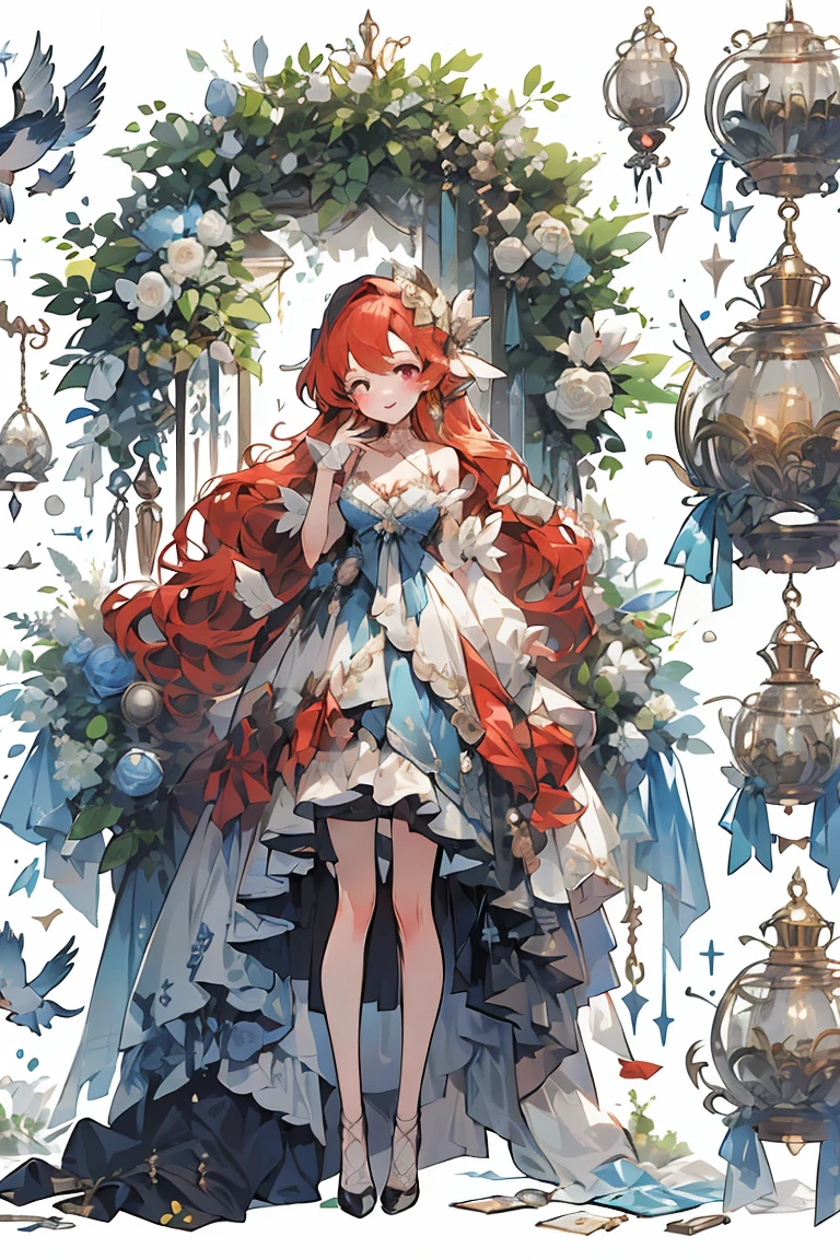 (masterpiece:1.2), best quality,PIXIV,fairy tale girl, 1 girl, red hair, red eyes, red dress, lolita fashion