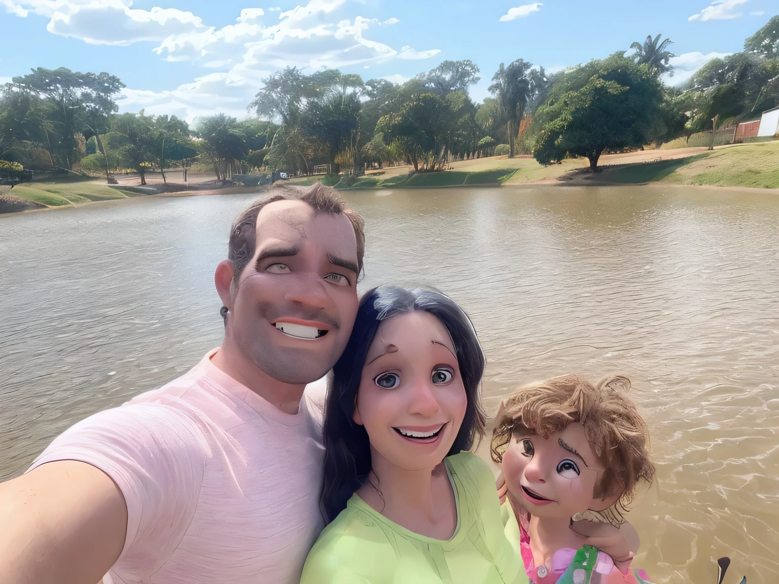 Uma mulher, um homem e uma de divertindo no parque