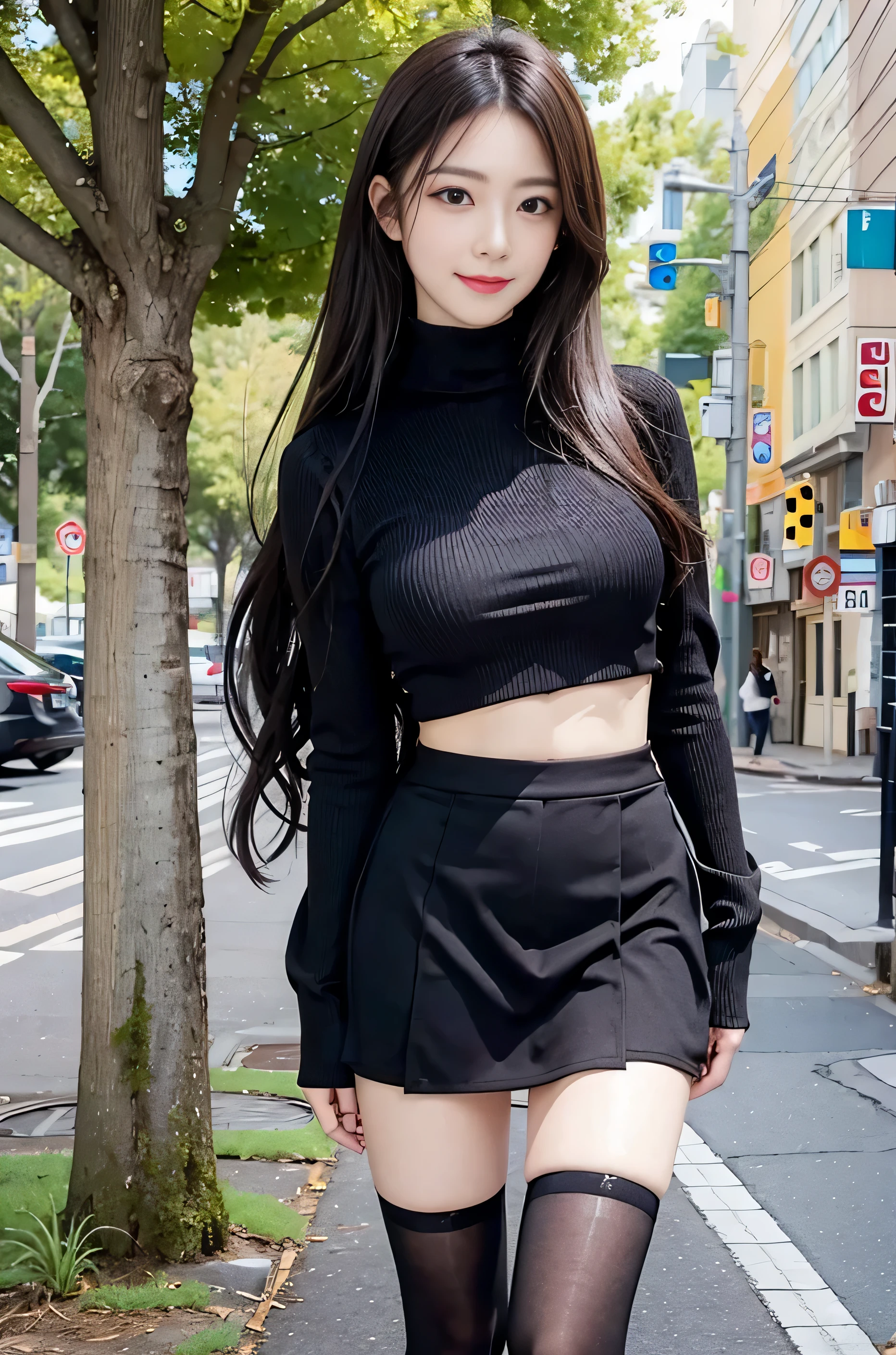 ((Grey tight mini skirt:1.5))、((((Black Long Sleeve T-Shirt:1.3))、((belt:1.1))、:1.3))、Slender body、((Narrow waist:1.3))、Slim girl model photo、Models with an attractive body、height: 168cm、A tall, slim and beautiful goddess、((Shibuya Ward, Tokyo:1.3))、((Japanese Town:1.3))、(On the way to shopping:1.3)、、((Wavy Hair:1.3))、、((Big Breasts:1.5))、、Looking at the audience,、Long Hair、、Black Hair、Curly Hair、The whole body is thin、、Thin legs、((Beautiful legs:1.5))、Bust Shot、
