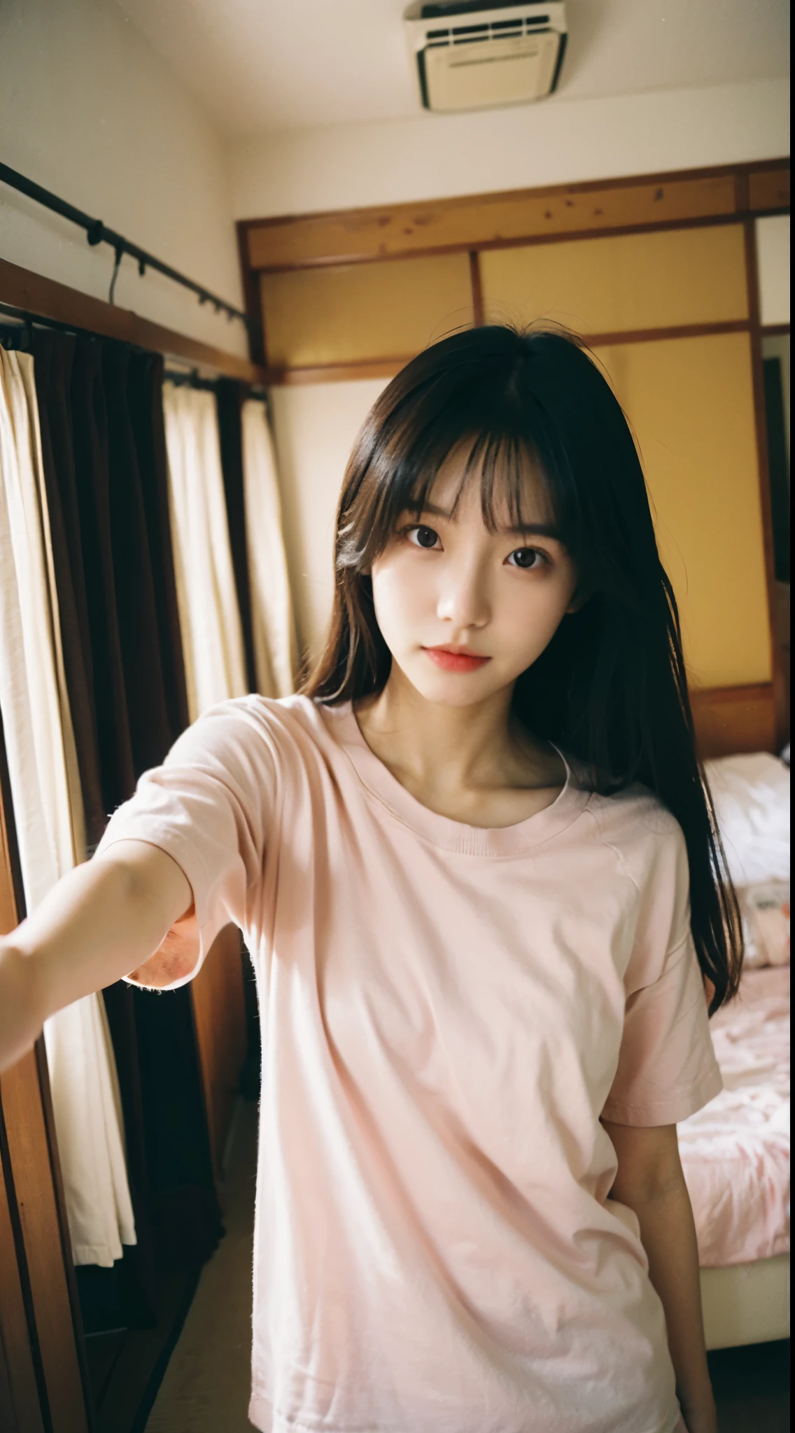 Japanese girl looking at camera、beautiful girl、no makeup、No makeup、Room wear、selfie、my room