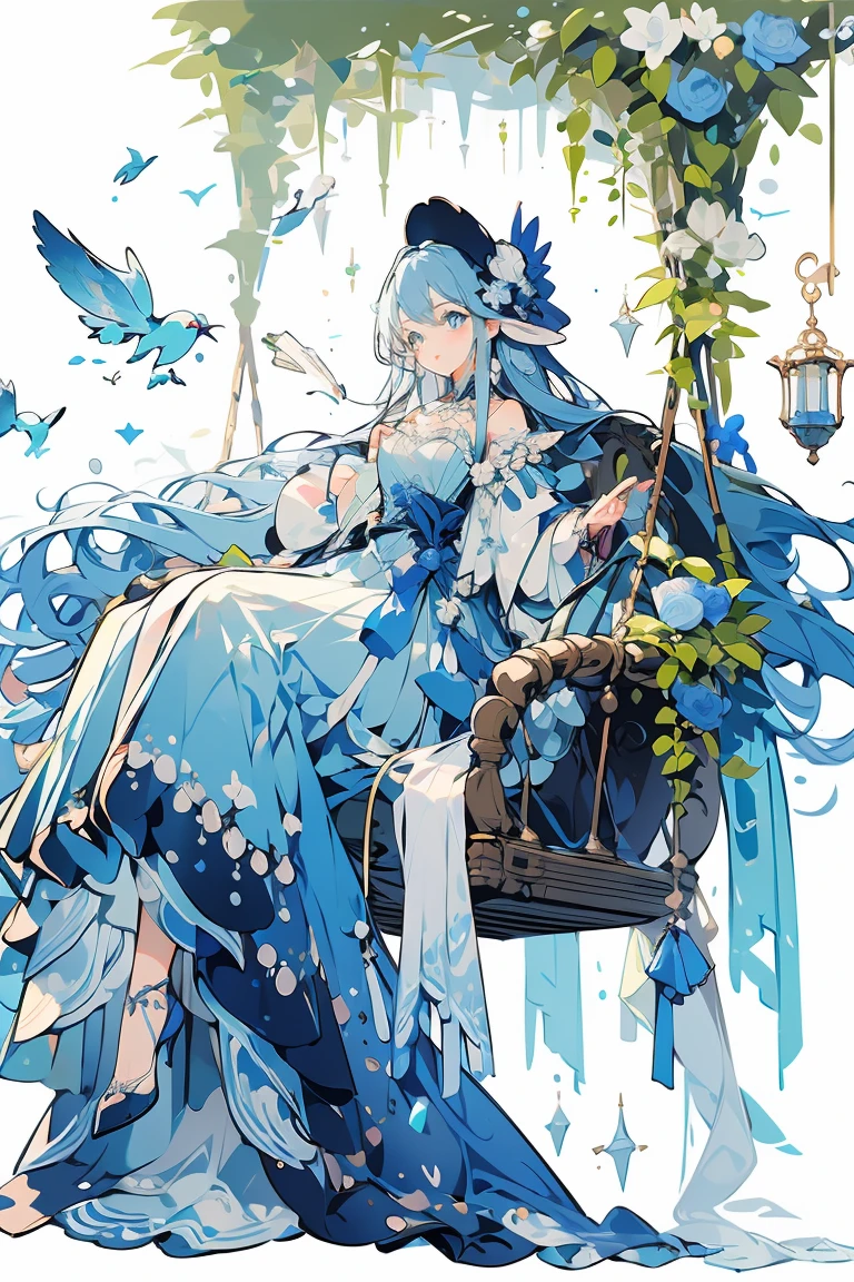 (masterpiece:1.2), best quality,PIXIV,fairy tale girl, 1 girl, blue hair, blue eyes, blue dress, lolita fashion, blue theme