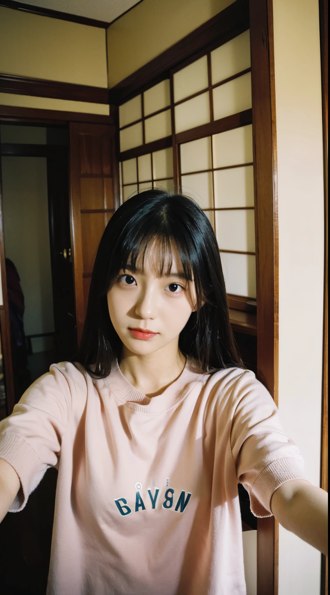 Japanese girl looking at camera、beautiful girl、no makeup、No makeup、Room wear、selfie、my room