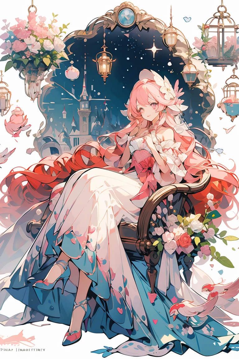 (masterpiece:1.2), best quality,PIXIV,fairy tale girl, 1 woman, hair, pink eyes, pink dress, lolita fashion, all pink theme