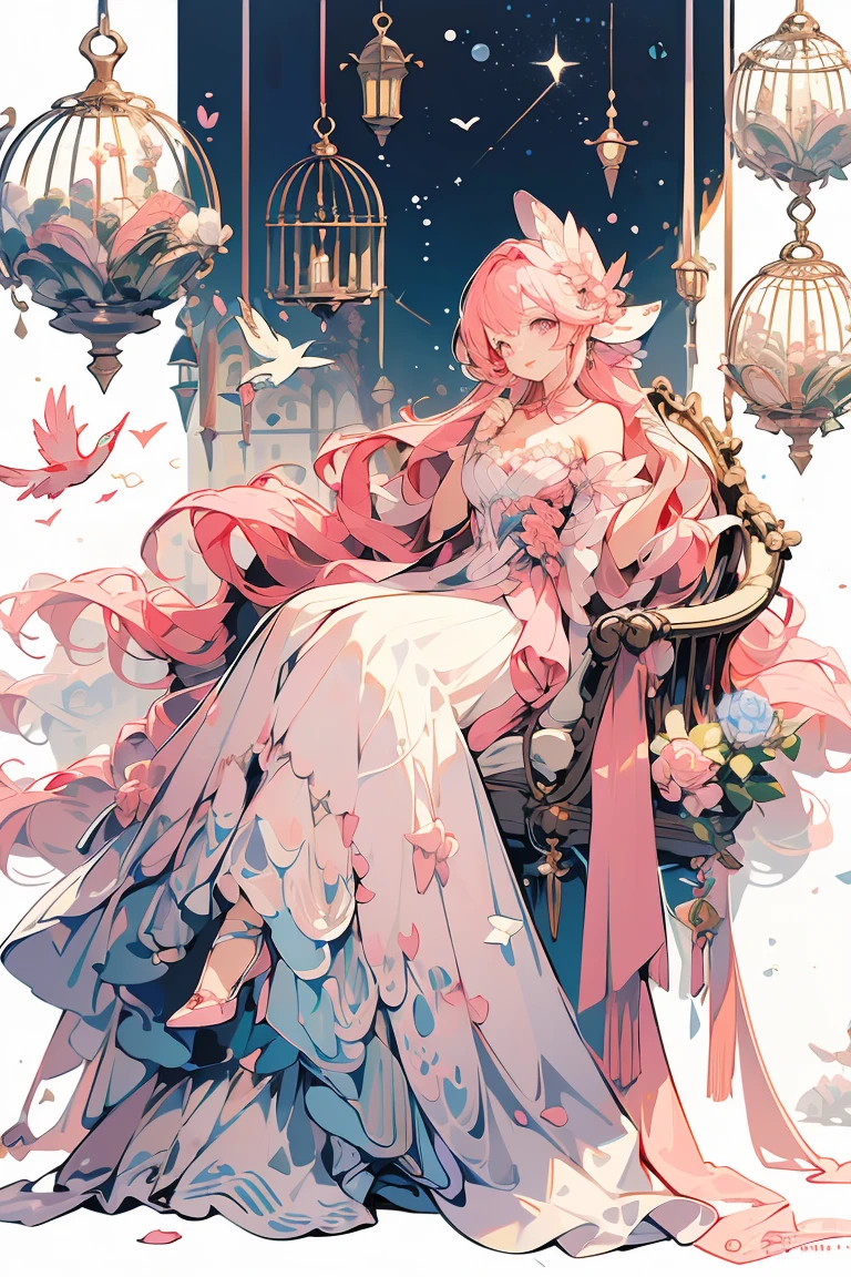 (masterpiece:1.2), best quality,PIXIV,fairy tale girl, 1 woman, hair, pink eyes, pink dress, lolita fashion, all pink theme