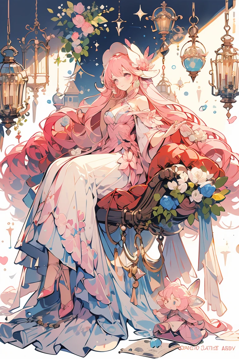 (masterpiece:1.2), best quality,PIXIV,fairy tale girl, 1 woman, hair, pink eyes, pink dress, lolita fashion, all pink theme