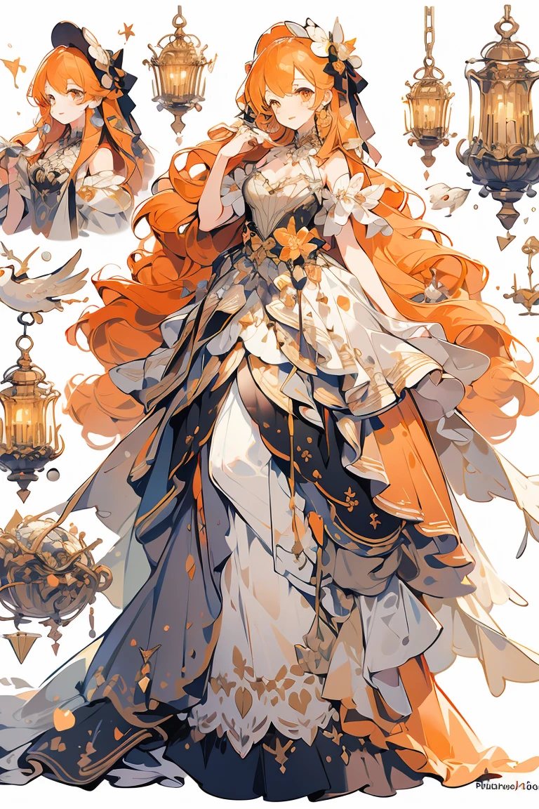 (masterpiece:1.2), best quality,PIXIV,fairy tale girl, 1 girl, orange hair, orange eyes, orange dress, lolita fashion, orange theme