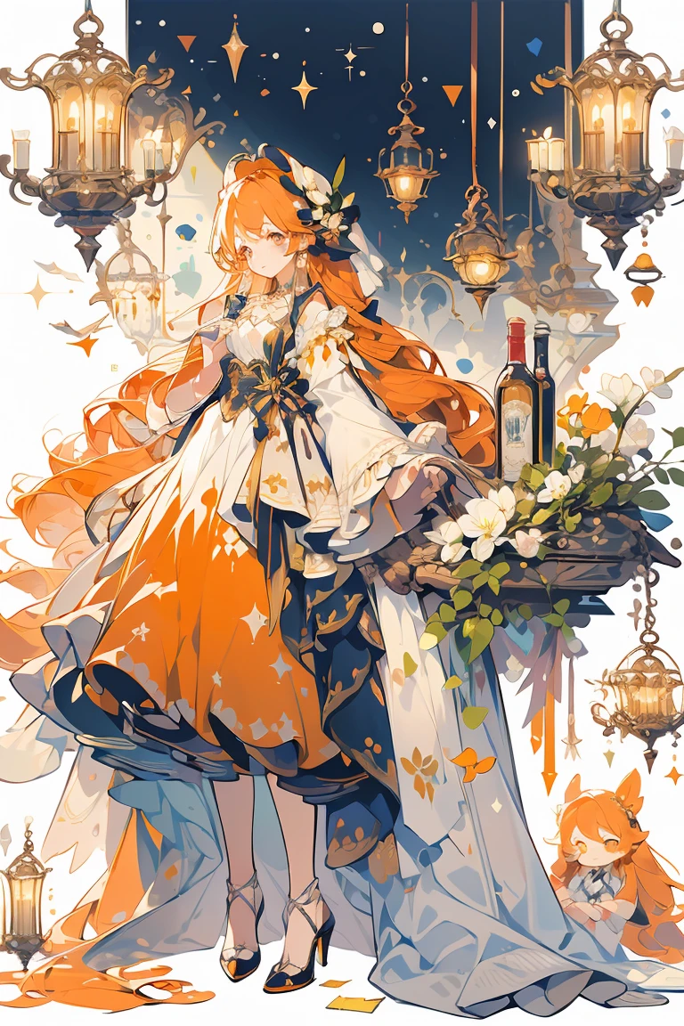 (masterpiece:1.2), best quality,PIXIV,fairy tale girl, 1 girl, orange hair, orange eyes, orange dress, lolita fashion, orange theme