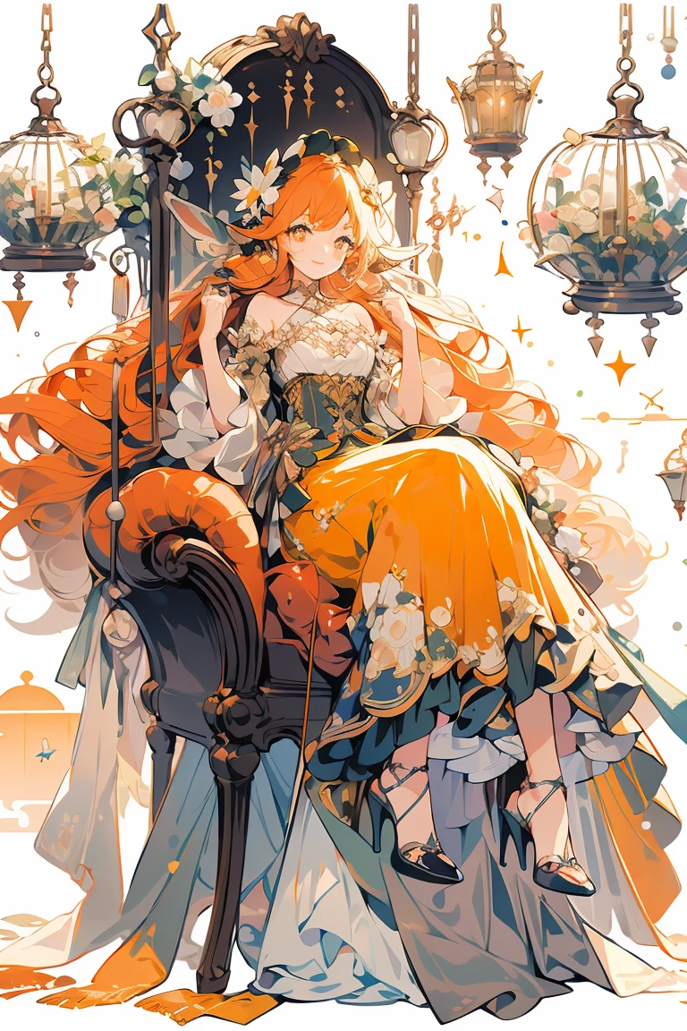 (masterpiece:1.2), best quality,PIXIV,fairy tale girl, 1 girl, orange hair, orange eyes, orange dress, ta fashion, orange theme