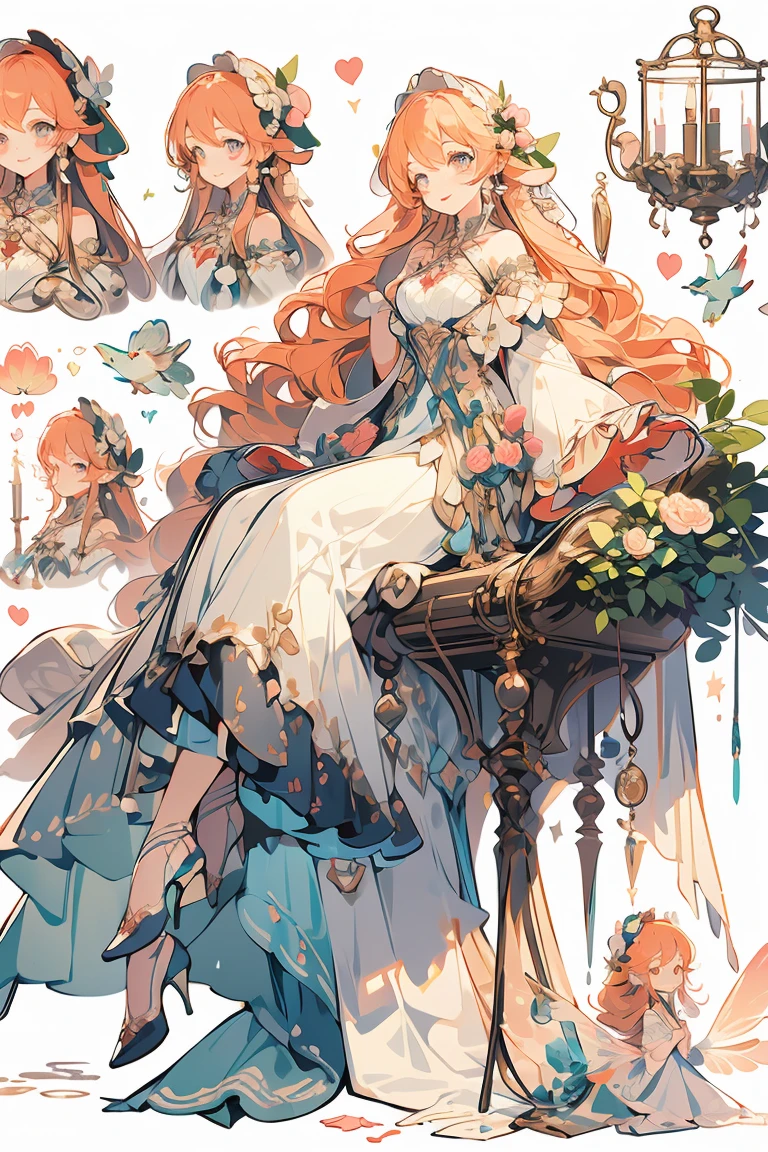 (masterpiece:1.2), best quality,PIXIV,fairy tale girl, 1 girl, peach hair, peach  eyes, peach dress, lolita fashion, peach theme