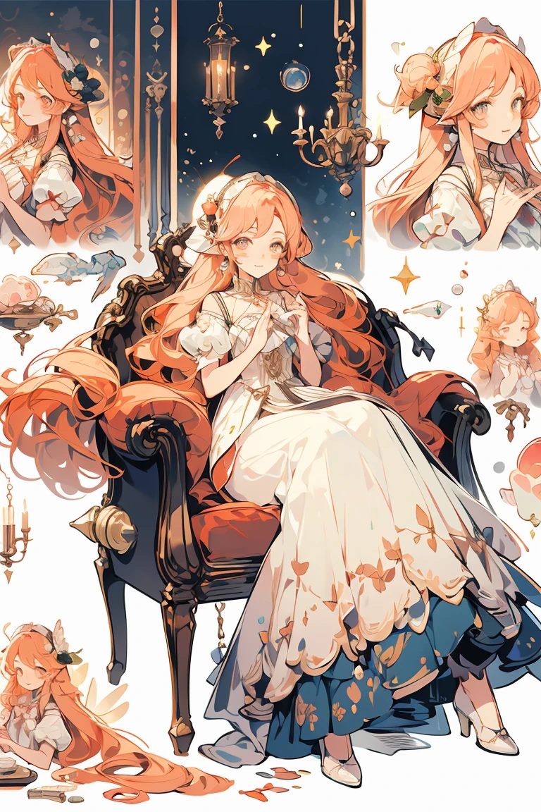 (masterpiece:1.2), best quality,PIXIV,fairy tale girl, 1 girl, peach hair, peach eyes, peach dress, ta fashion, peach theme
