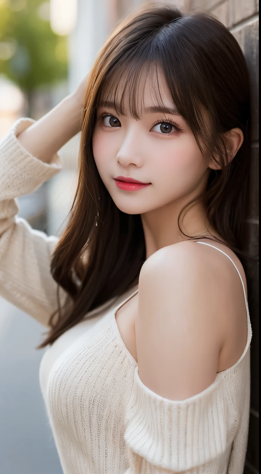 table top, highest quality, shape, Super detailed, finely, High resolution, 8k wallpaper, 完璧なダイナミックな構shape, beautiful and detailed eyes, long sleeve winter dresses,medium hair, small ???????, natural color lip, random ???? pose,smile,、20 year old girl、midnight、beautiful and detailed face、perfect and beautiful face,Big eyes、RAW photo、spread your arms and ?????????、Express your best mood with your whole body、beautiful and detailed eyes、small face、beautiful duplex、slim face and style、blur the background