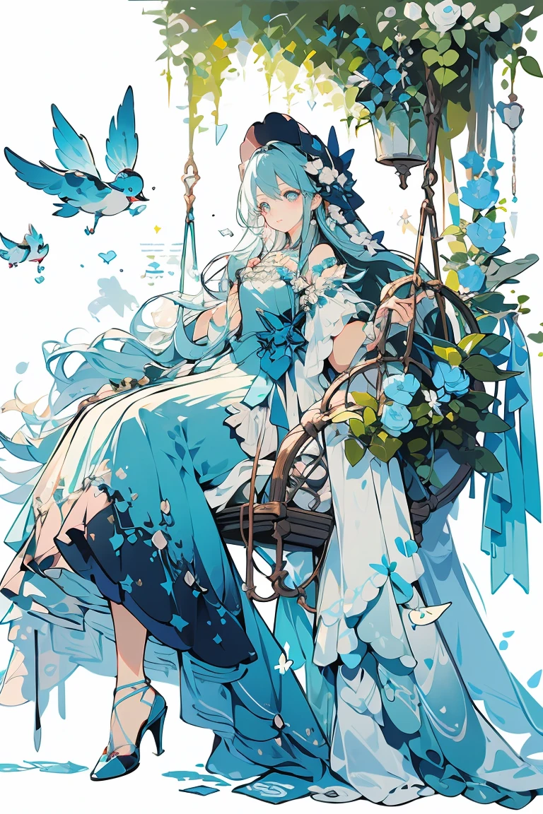 (masterpiece:1.2), best quality,PIXIV,fairy tale girl, 1 girl, teal hair, teal eyes, teal dress, lolita fashion, teal theme