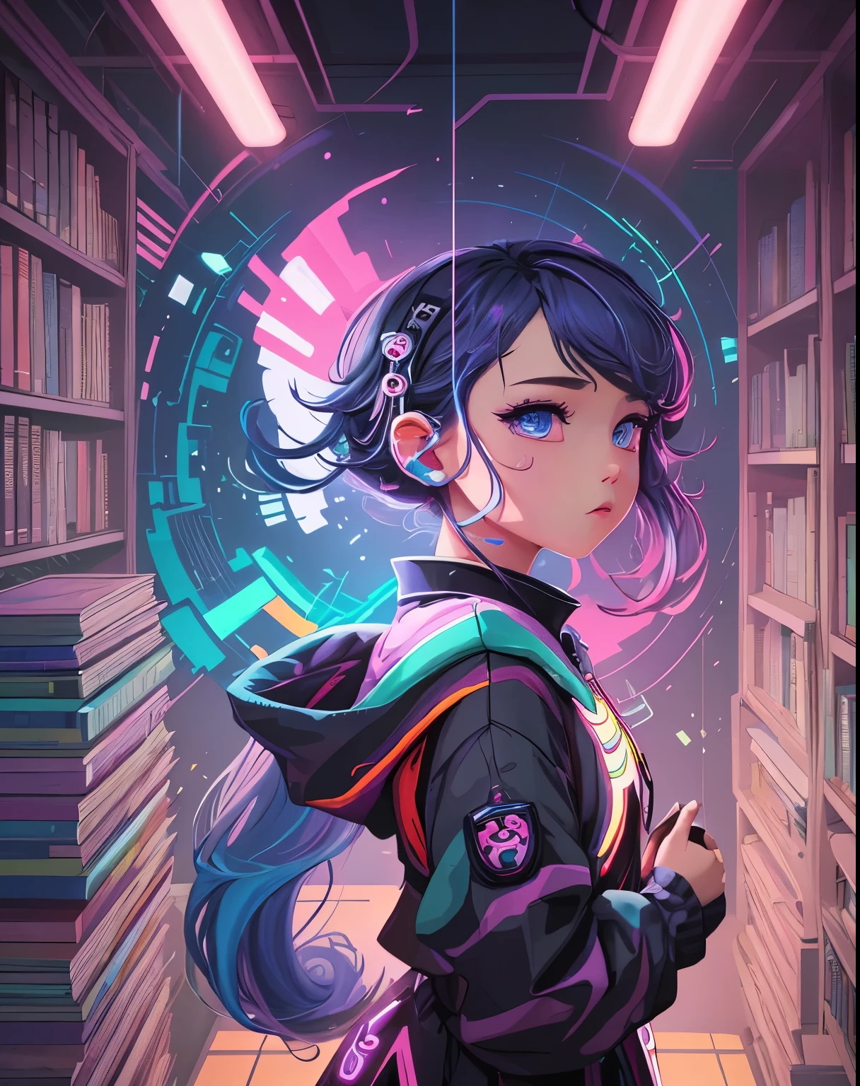 masterpiece、super fine、(Library in another world)、vector art、pastel colour、Rich in color、 cyber punk、 Beeple and Jeremiah Ketner, Inspired by Cyril Rolland, vivid cartoon art, In the style of Cyril Rolland, adorable digital paintings, colorful digital paintings, Just Bartel, cute detailed digital art