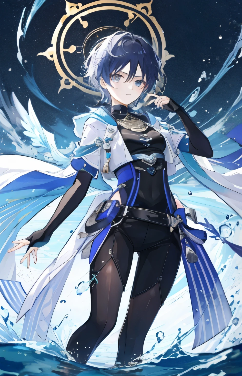 A 16-year-old boy,a boy,blue short hair