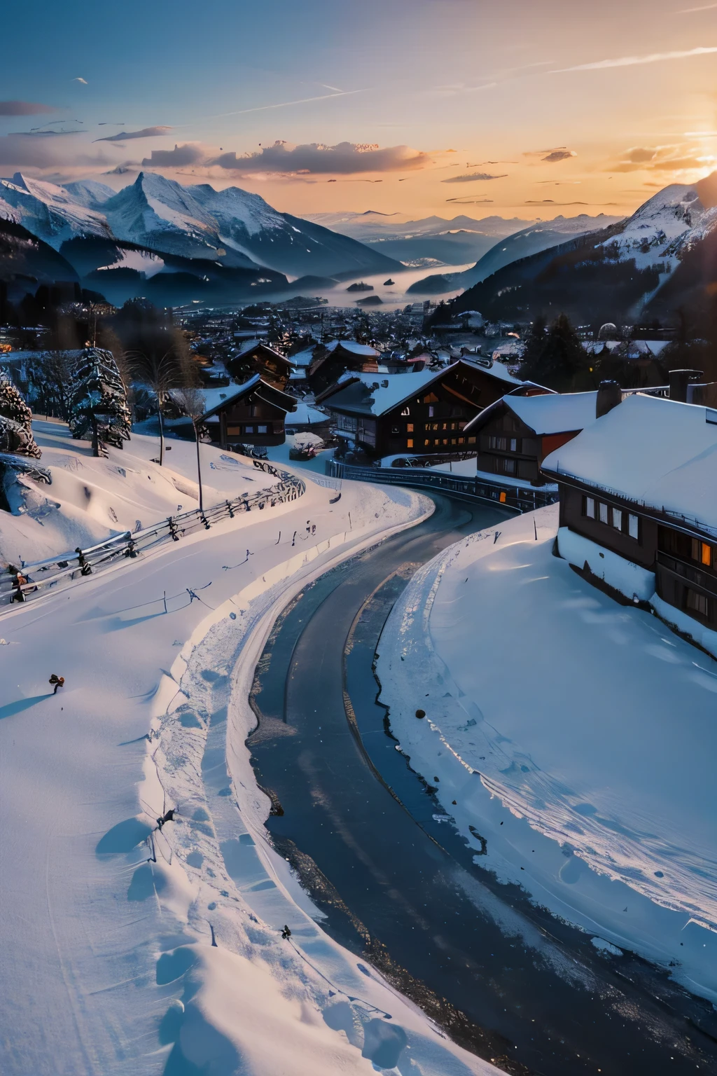 beautiful Switzerland, winter, 4k UHD, high resolution, mountains, sunset