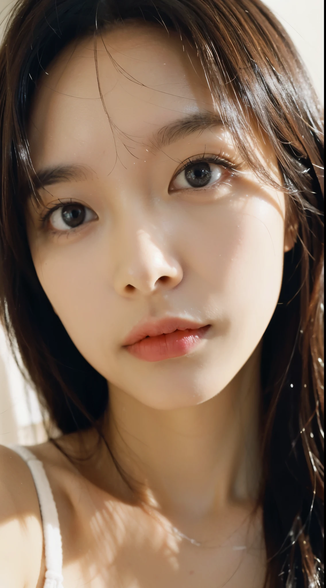 Woman looking at camera、Beauty、no makeup、No makeup、Take a selfie with your phone、close up of face