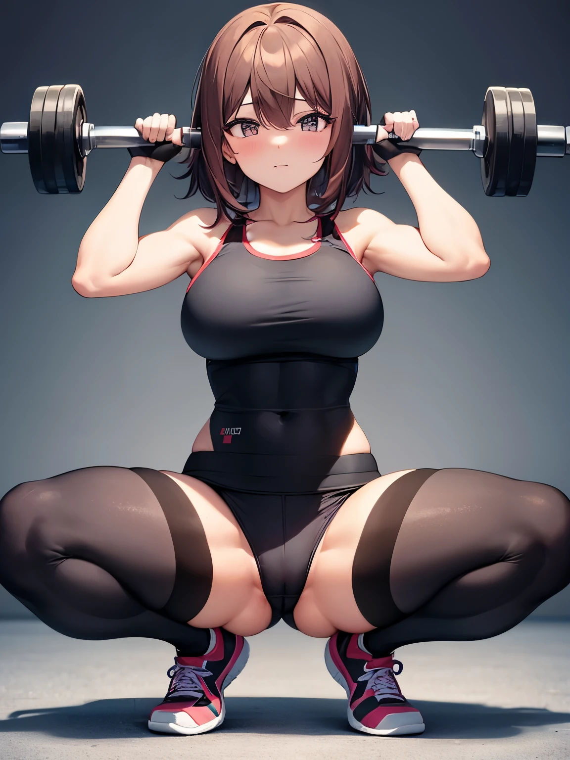Gym girl lifts weights, rear view in squatting position, leggins(durchsichtig), durch die leggins(durchsichtig) you can see the panties(panty flash)