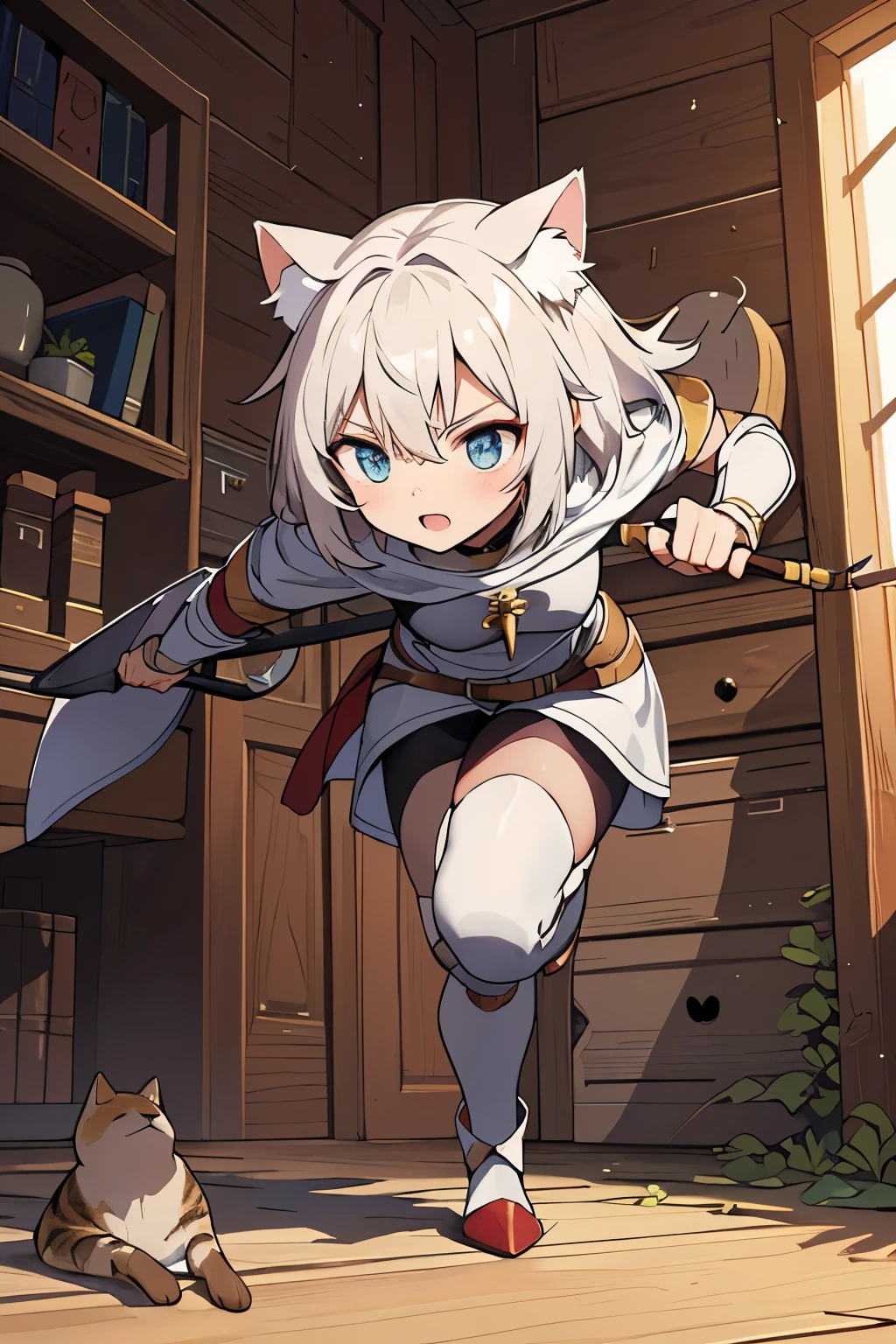 Cat human knight middle ages sabre Running