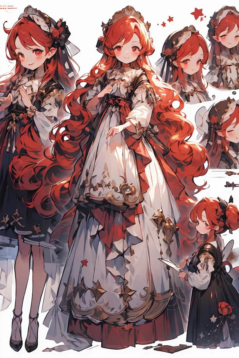 (masterpiece:1.2), best quality,PIXIV,fairy tale girl, 1 girl, red hair, red eyes, red dress, lolita fashion, red theme