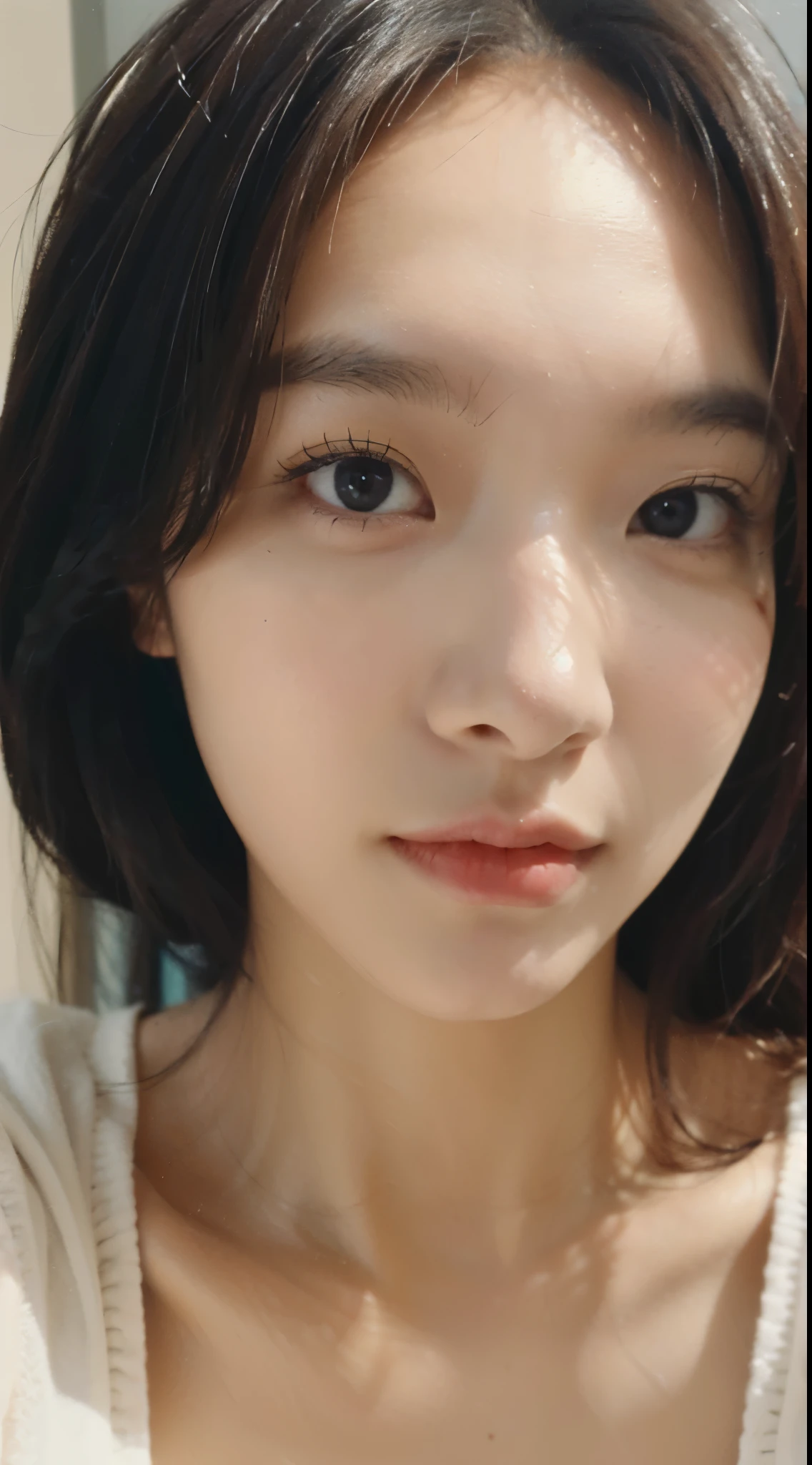 Woman looking at camera、Beauty、no makeup、No makeup、Take a selfie with your phone、close up of face