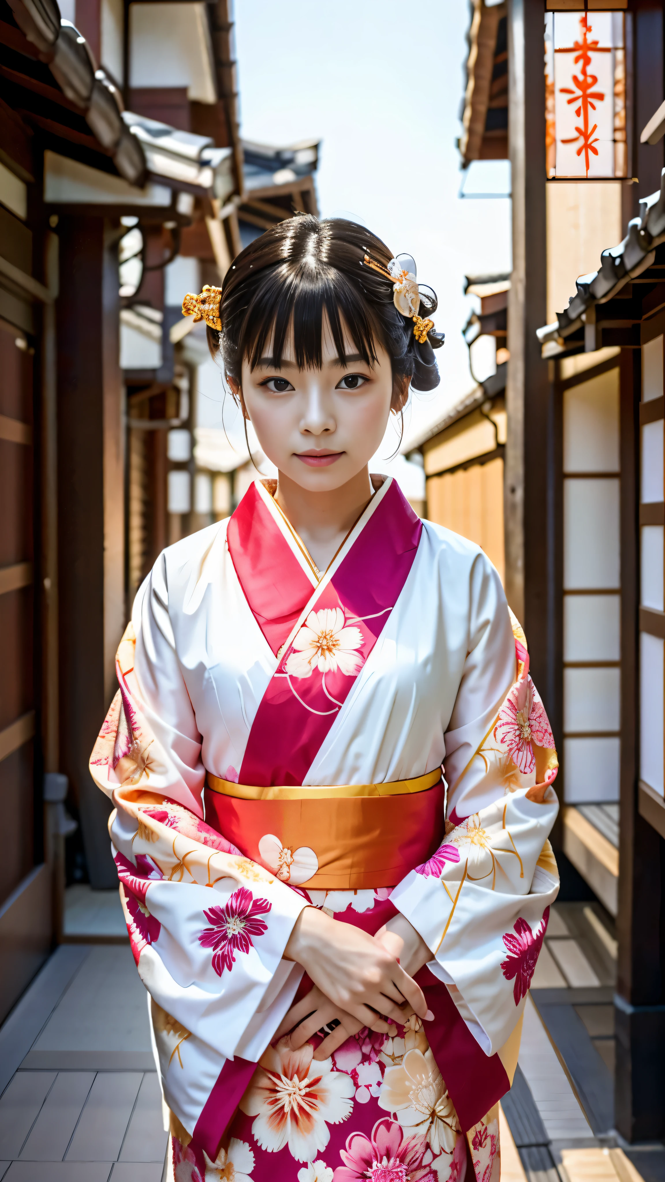 genuine、8K、Arafe Asian girl wearing a kimono, in kimono, Japan teens, like々しいjapanese girlの, traditional japanese, in kimono, japanese girl、gorgeous bare skin、Kuroko around the eyes、close up of face:1.2、 wearing a kimono, japanese kimono, Japanese style, wearing a kimono, wearing royal kimono, japanese woman, shikamimi, 美しいjapanese girlの顔