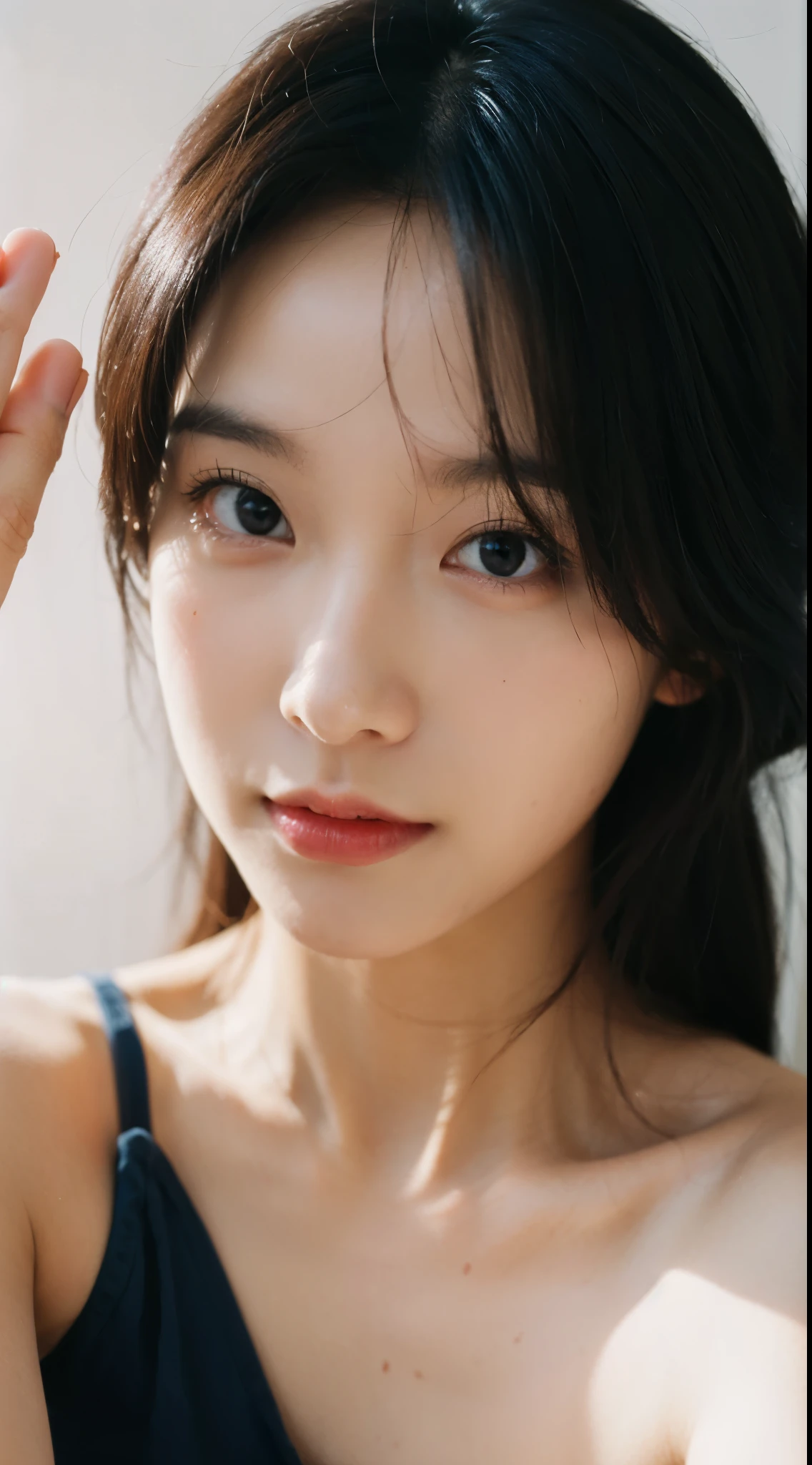 Woman looking at camera、Beauty、no makeup、No makeup、Take a selfie with your phone、close up of face、influencer、Instagram