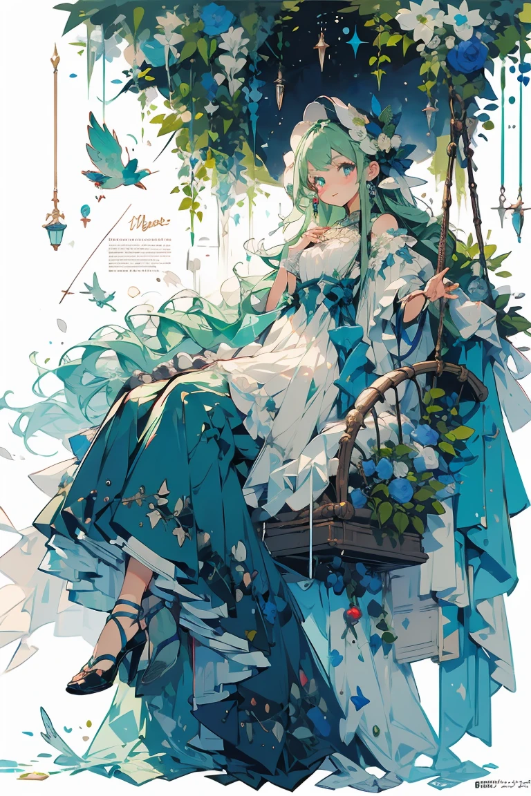 (masterpiece:1.2), best quality,PIXIV,fairy tale girl, 1 girl, green hair, green eyes, green dress, lolita fashion