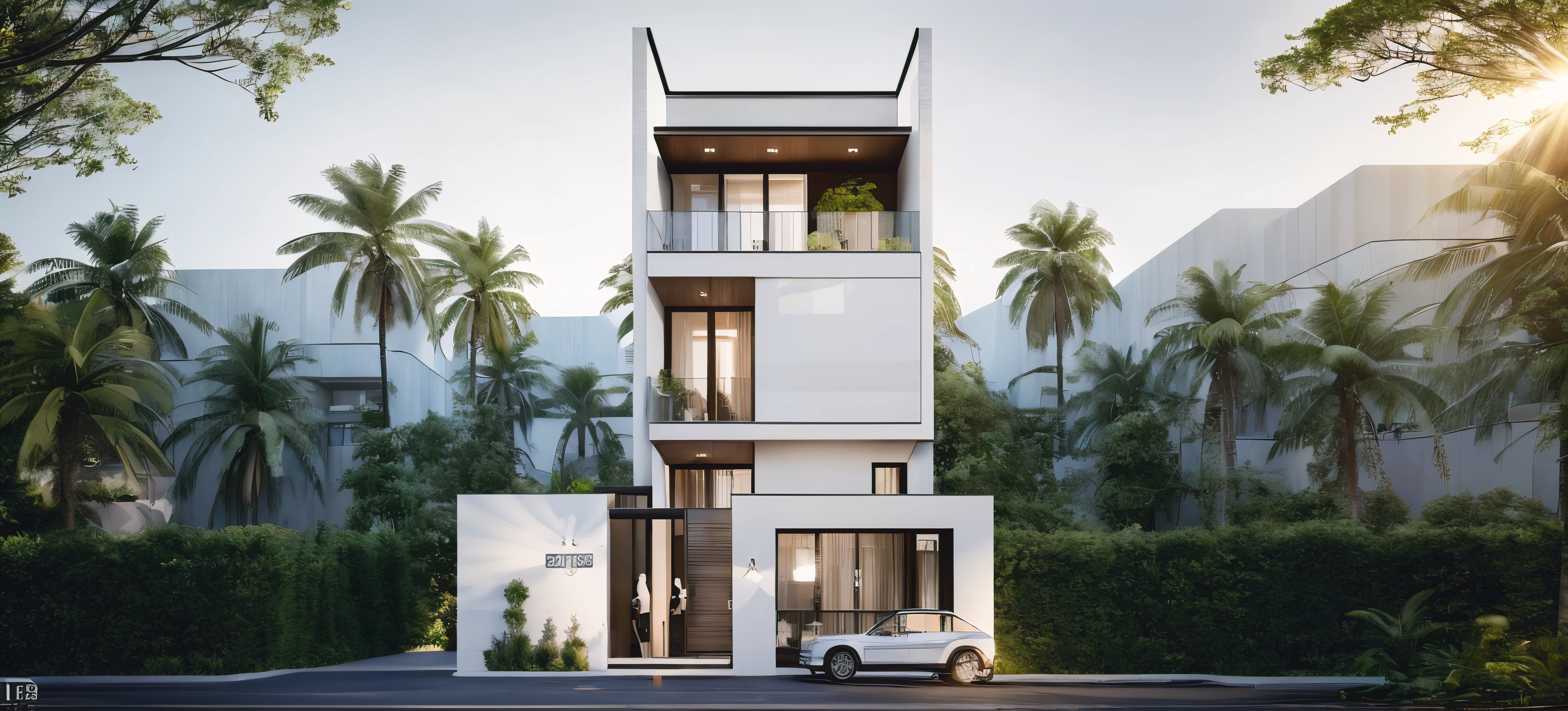 A (Photorealism:1.1) architect style indochine, clean linework, frontview, inter dimensional villa, (white wall:1.1), White column and wall details, (detail roof tile:1.1), (window glass detail:1.1), (wall lamp) 3rd floor details, (Balcony fence details:1.1), exterior design, white detailed sketch, neo - classical style, architectural illustration, realistic architecture, architectural concept, residential design, (masterpiece),(high quality), best quality, real,(realistic), super detailed, (full detail),(4k),8k,architecture, RAW photo,Masterpiece, high quality, best quality, authentic, super detail, exterior, outdoor town house style, street, white wall, lobitum roof, refection glass windows, climbing plant on the bacony,(straight line architecture arch:1.2), trees, beautifuL sky, (day:1.1),vray, people walking on the sidewalk in front of a house, photo render, corporate photo, digitally enhanced, render, exterior shot, photorealistic, screengrab, (god ray:1.1), digitally painted, transparent, front-view, an illustration of, full - view, discovered photo, still capture, unreal engine 5, octane render, cinematic, front lighting, ultra-detail, ((realistic)) depth of field, photography, ((Super detailed)), FKAA, TXAA, RTX, SSAO, Post Processing, Post-Production, CGI, VFX, SFX, Full color, HDR, Realistic,8k,((Unreal Engine 5)), Cinematic intricate detail, extreme detail, science, hyper-detail, FKAA, super detail, super realistic, crazy detail, intricate detail, reflected light on glass, eye-catching wall lights, unreal engine 5, octane render, cinematic, 8K,Detailed, High-fidelity, Viwvid, Crisp, The sun shines on the project,  Sharp, soft lighting, Bright, Stunning low, ((Lifelike)), Natural, ((Eye-catching)), Illuminating, Flawless, High-quality,Sharp edge rendering