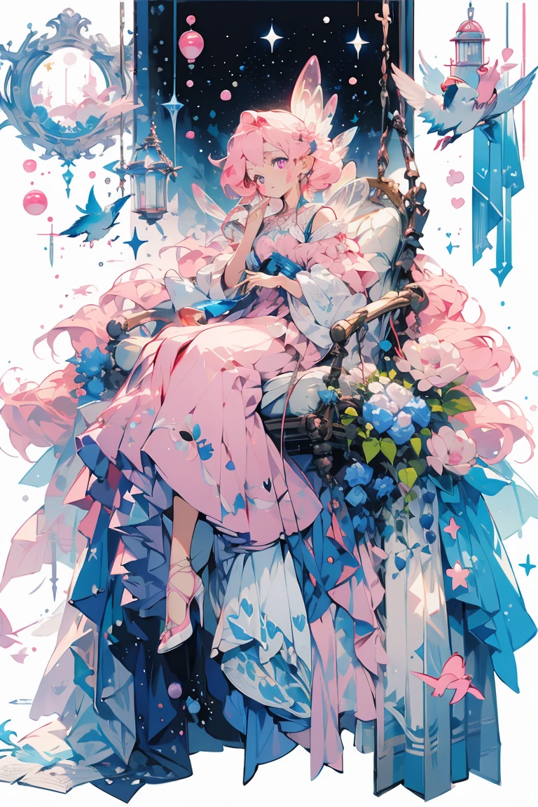 (masterpiece:1.2), best quality,PIXIV,fairy tale girl, 1 woman, hair, pink eyes, pink dress, all pink theme