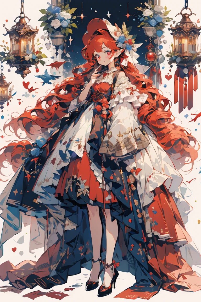 (masterpiece:1.2), best quality,PIXIV,fairy tale girl, 1 girl, red hair, red eyes, red dress, ta fashion