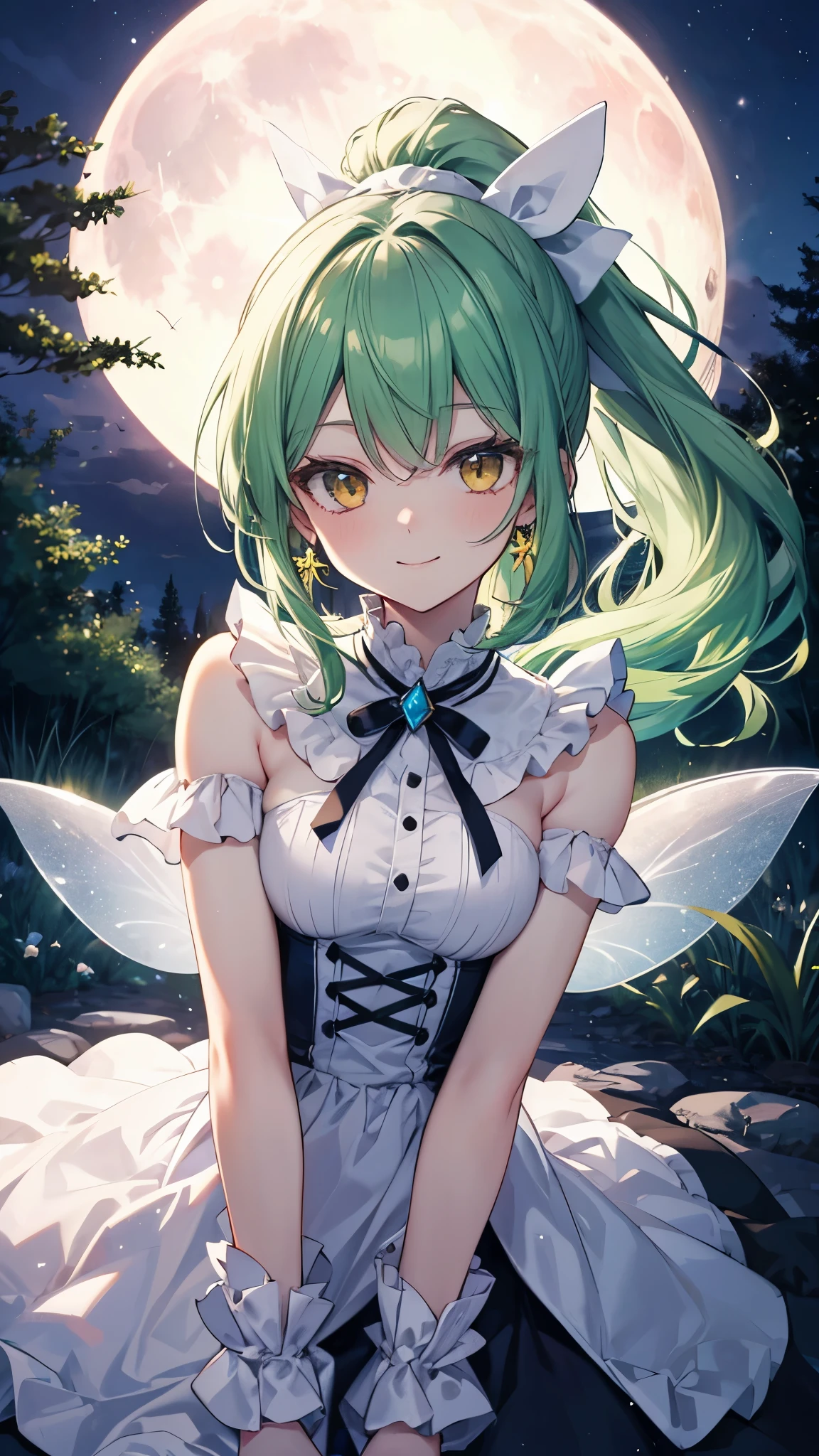 rainbow hair, bell, Pop art, drop shadow, masterpiece, super detail, high details, highres, (fairy), ((Tinker Bell)), thin wings, in the forest, flying in the sky, pastel colors, pastel art