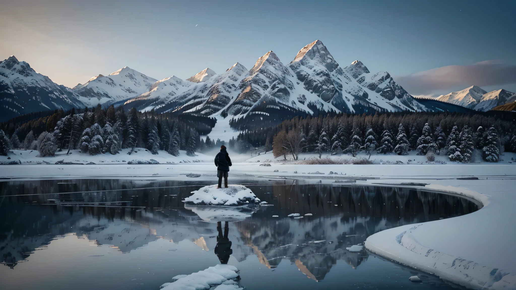 Em uma paisagem nevada e desolada, a lonely man stands on a frozen lake, cercado pela tranquilidade do ambiente gelado. The man is dressed warmly, with a heavy coat and a hat, enquanto ele enfrenta o frio intenso. The sky above is full of thick clouds, casting a dark and gloomy atmosphere over the scene. from a distance, majestosas montanhas surgem no horizonte, adding a sense of grandeur and scale to the composition.
The artwork is created using traditional oil painting techniques, giving it a rich, textured look. The medium of oil paint allows for subtle blending of colors and creating depth and dimension. The artist pays attention to every detail, meticulously capturing the delicate icicles hanging from the trees, the clear reflections in the frozen lake, and the intricate ice patterns on the ground.
The image quality is of the highest standard, with an emphasis on capturing even the smallest nuances. It's a masterpiece in terms of resolution, with a high-resolution, ultra-detailed representation of the scene. The artist aims to achieve a realistic and photorealistic representation, mostrando a beleza e a dureza da paisagem de inverno.
The color palette of the work is dominated by cold tones., com tons de azul gelado, Cinza, and white creating a feeling of cold and isolation. The lighting in the scene is diffuse, casting soft shadows and giving a subtle sense of depth to the composition. The overall atmosphere is serene and calm, evoking a feeling of solitude and contemplation.
Through this prompt, Stable Diffusion will generate a visually stunning and emotive depiction of a lone man standing on a frozen lake in a desolate winter landscape. The artwork will capture the beauty, quietude, e dureza da cena, immersing viewers in a powerful visual experience.
