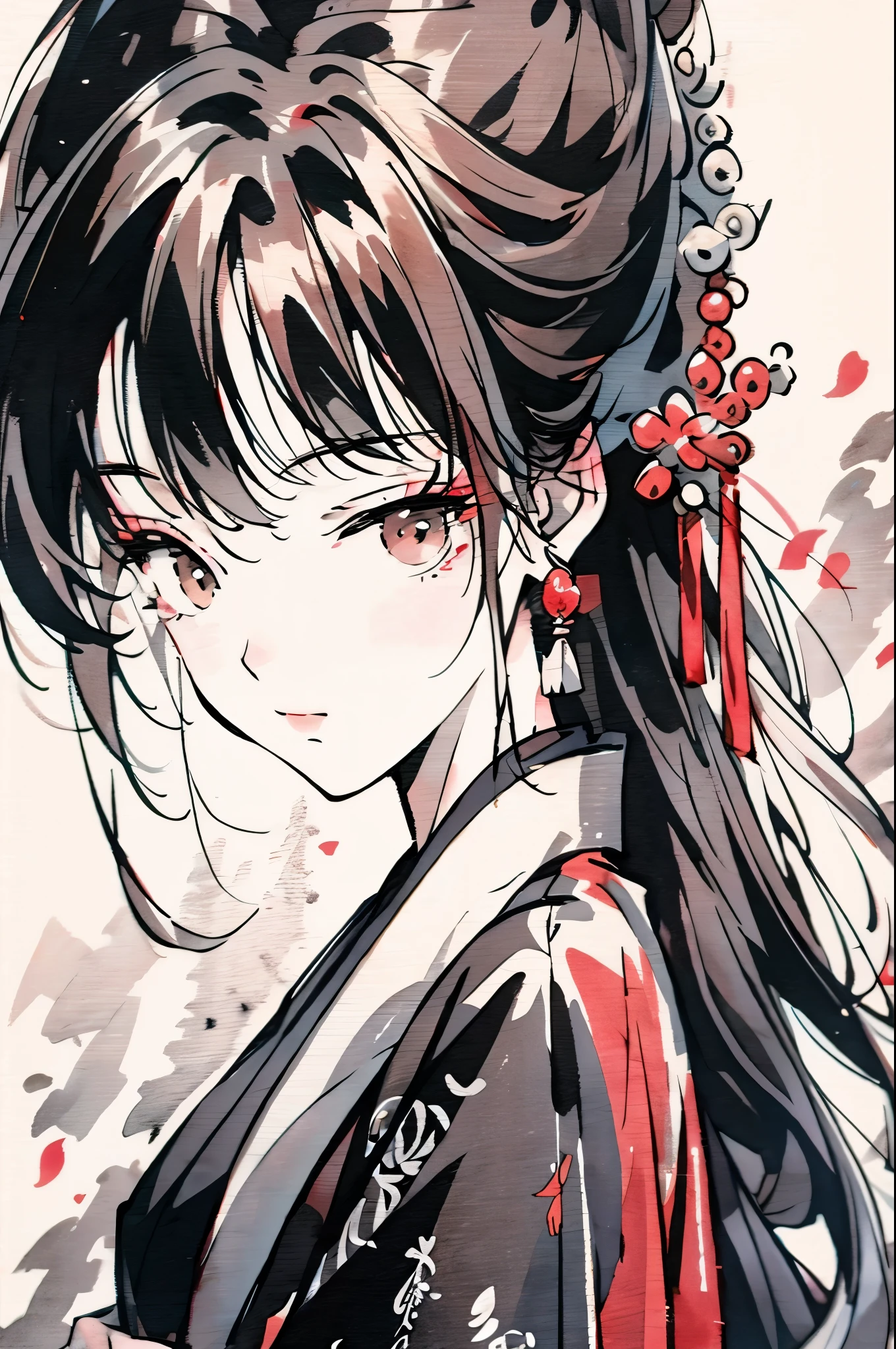 (masterpiece), (best quality), 1girl, Hanfu, simple background, shuimobysim, bonian, zhengbanqiao, Chinese traditional ink painting