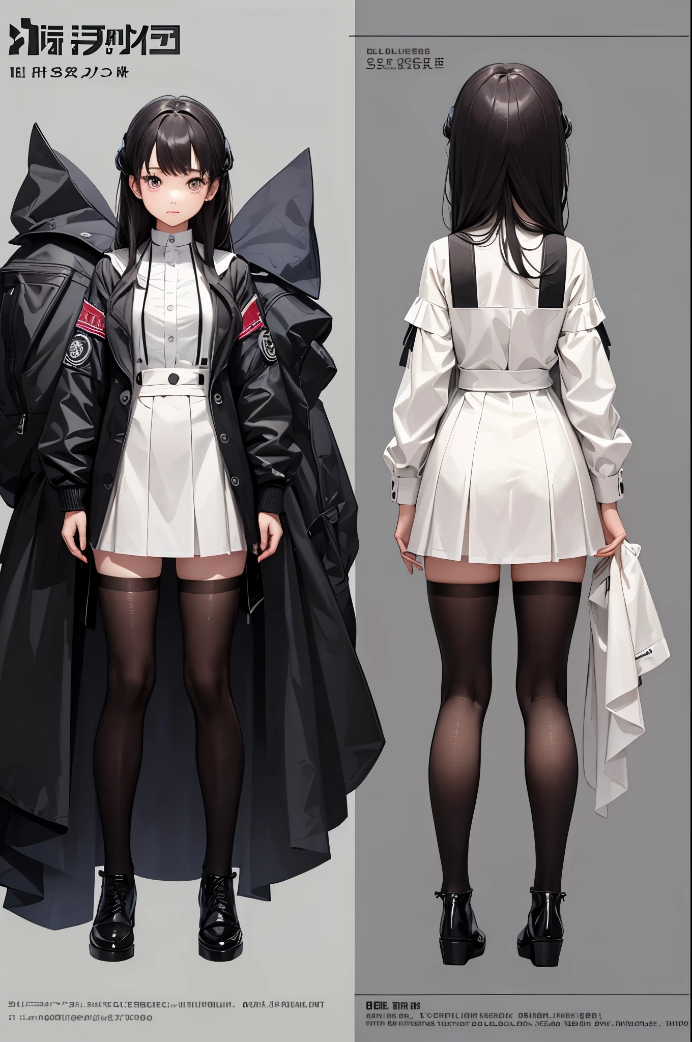 (best quality, masterpiece), 1girl, 15 yo,cute, standing girl, three view drawing, front and back and side, character sheet,full body,simple background,