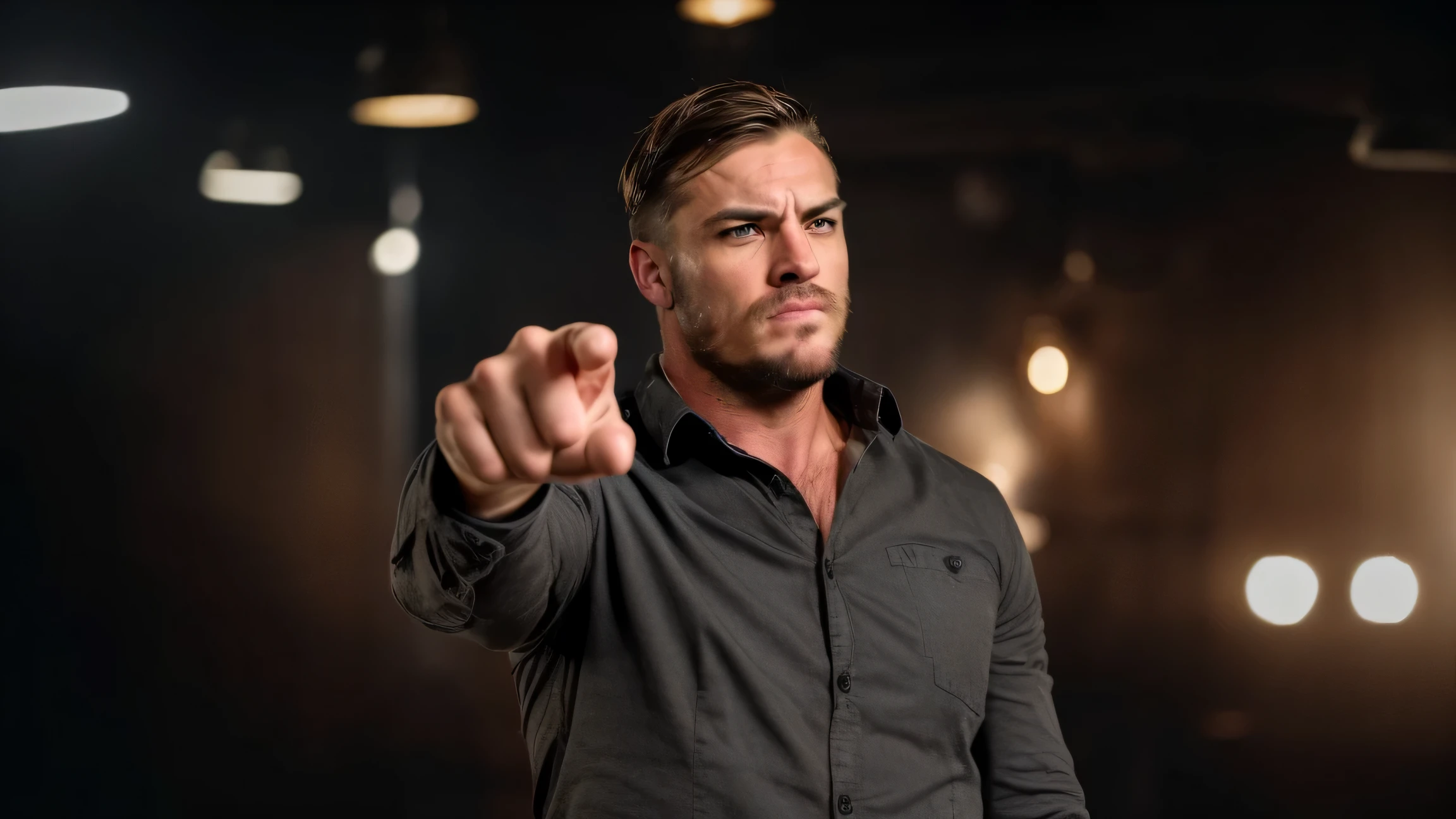 there is a man pointing at the camera with a finger, with pointing finger, attractive man, angry and pointing, indistinct man with his hand up, manly face, handsome man, pointing at the camera, masculine and handsome, handsome male, man in his 30s, strong masculine features, intimidating man, in an action pose, attractive male, beautiful man