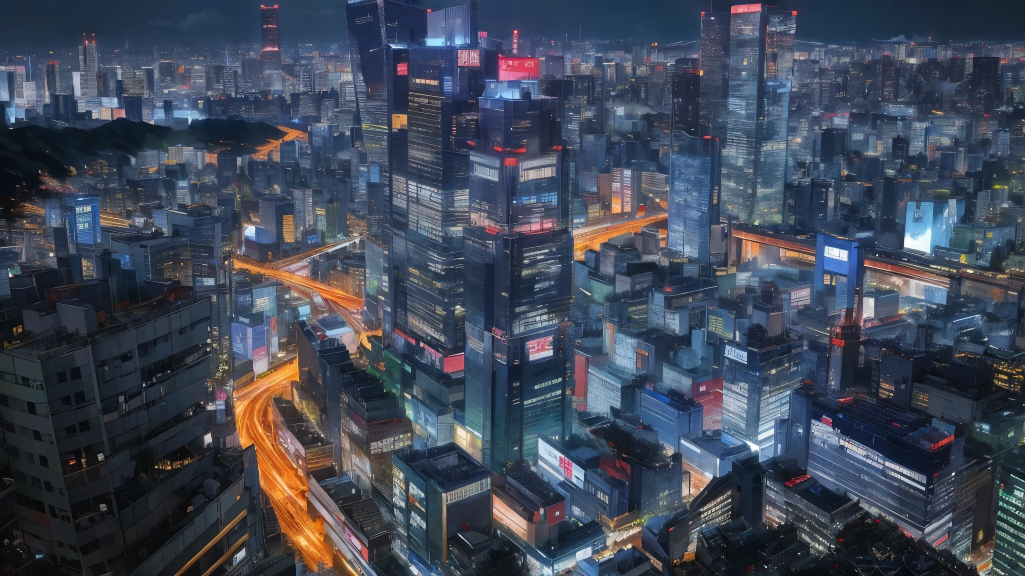 night time view of a city with a lot of tall buildings, japanese city at night, tokyo at night, Tokyo city in the background, tokyo at night大都市, in tokyo at night, Tokyo city, downtown japan, on future tokyo night rooftop, Tokyo futuristic background, tokyo futuristic and clean, Modern Tokyo, busy cityscape, Tokyo cityscape