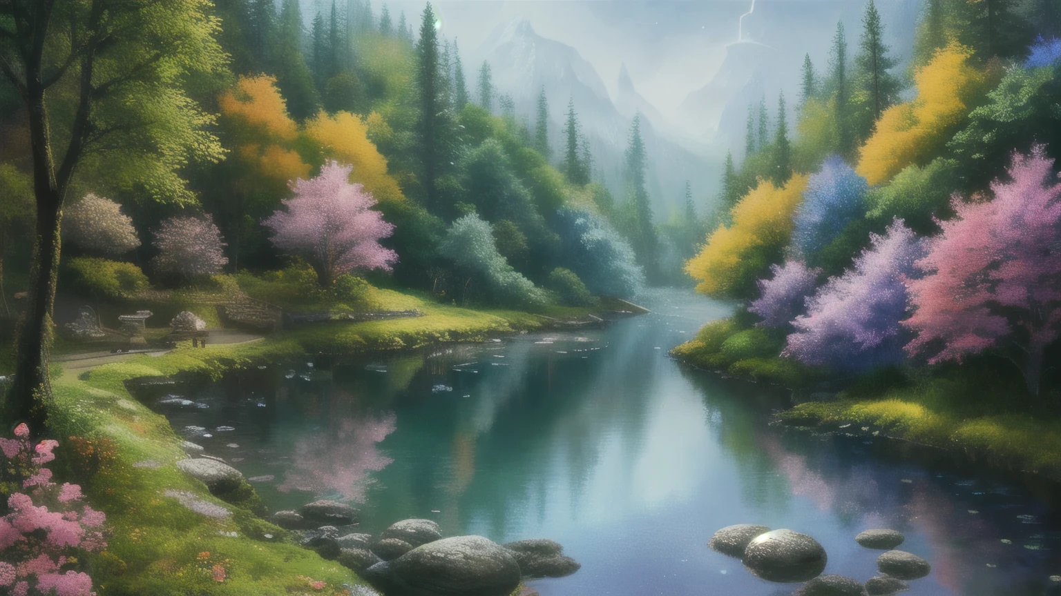 masterpiece, best quality, high quality,extremely detailed CG unity 8k wallpaper, An enchanting and dreamy scene of a fantasy forest, with towering trees, glowing mushrooms, and hidden fairy glens, creating a sense of mystique and enchantment, artstation, digital illustration, intricate, trending, pastel colors, oil paiting, award winning photography, Bokeh, Depth of Field, HDR, bloom, Chromatic Aberration ,Photorealistic,extremely detailed, trending on artstation, trending on CGsociety, Intricate, High Detail, dramatic, art by midjourney