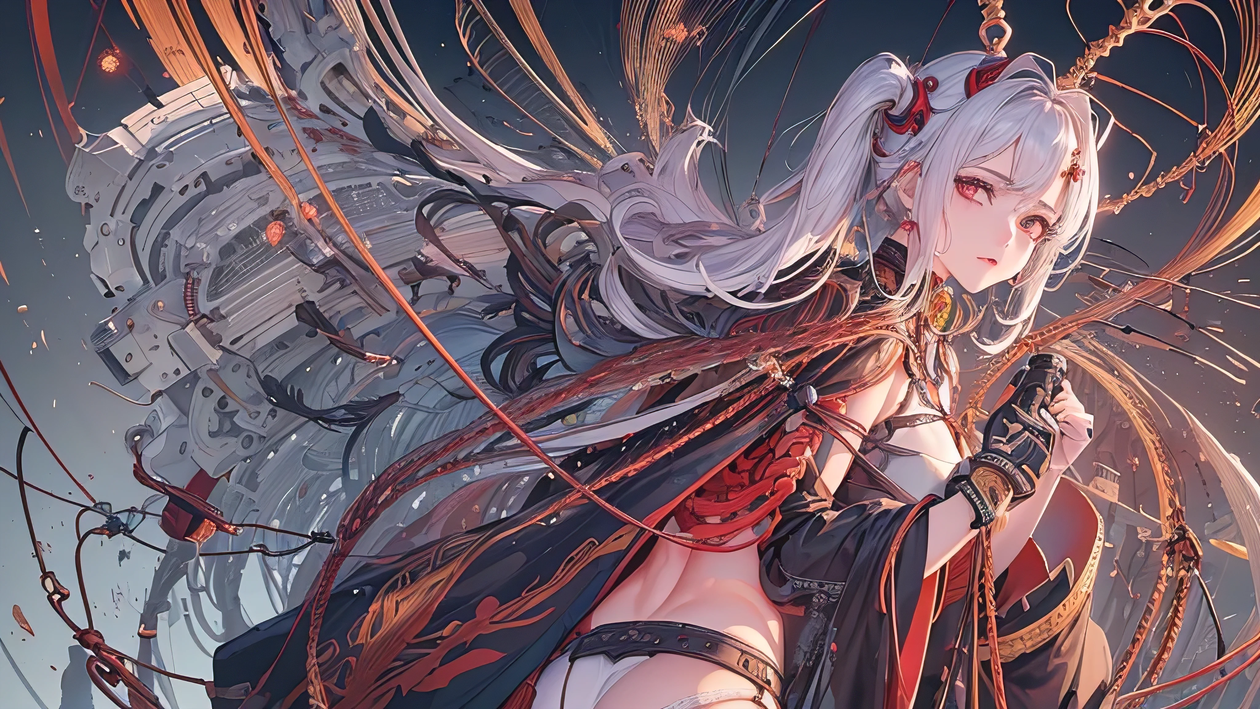 (master part, qualidade superior, best quality, Arte Oficial, Beautiful and Aesthetic:1.2), (1girl:1.3), extremamente detalhado,Colouring,mais alto detalhado ((ultra-detalhado)), (Highly detailed CG illustration), ((um extremamente delicado e bonito)),(lateralmente),Cinematic light,((1Mechanical girl)),sozinho,corpo inteiro,(machine made joints:1.2),((mechanical blood vessels connected to tubes),(mechanical vertebra attaching to back),((mechanical cervial attaching to neck)),(sentado),no expression,(wires and cables attaching to neck:1.2),(wires and cables on the head:1.2)(foco no personagem),science fiction,fundo branco,(sangue:1.5)
