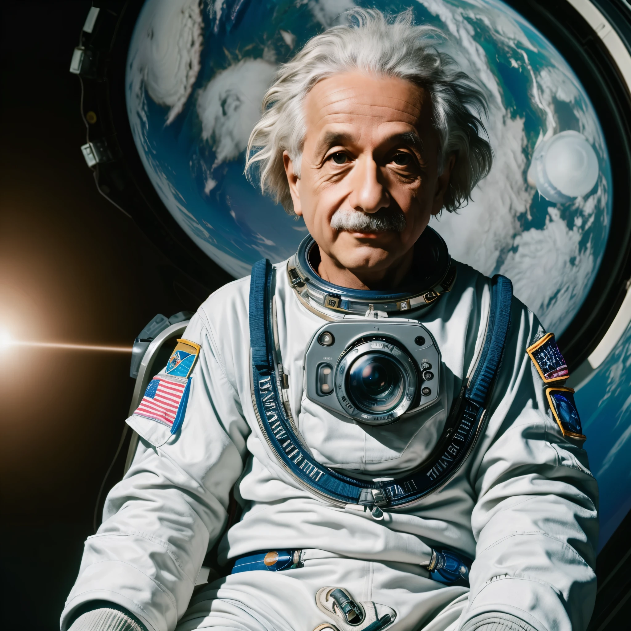 raw photos, Photograph of Albert Einstein as (astronaut:1.2), 8k uh, DSLR camera, High quality, Film texture, Fujifilm XT3