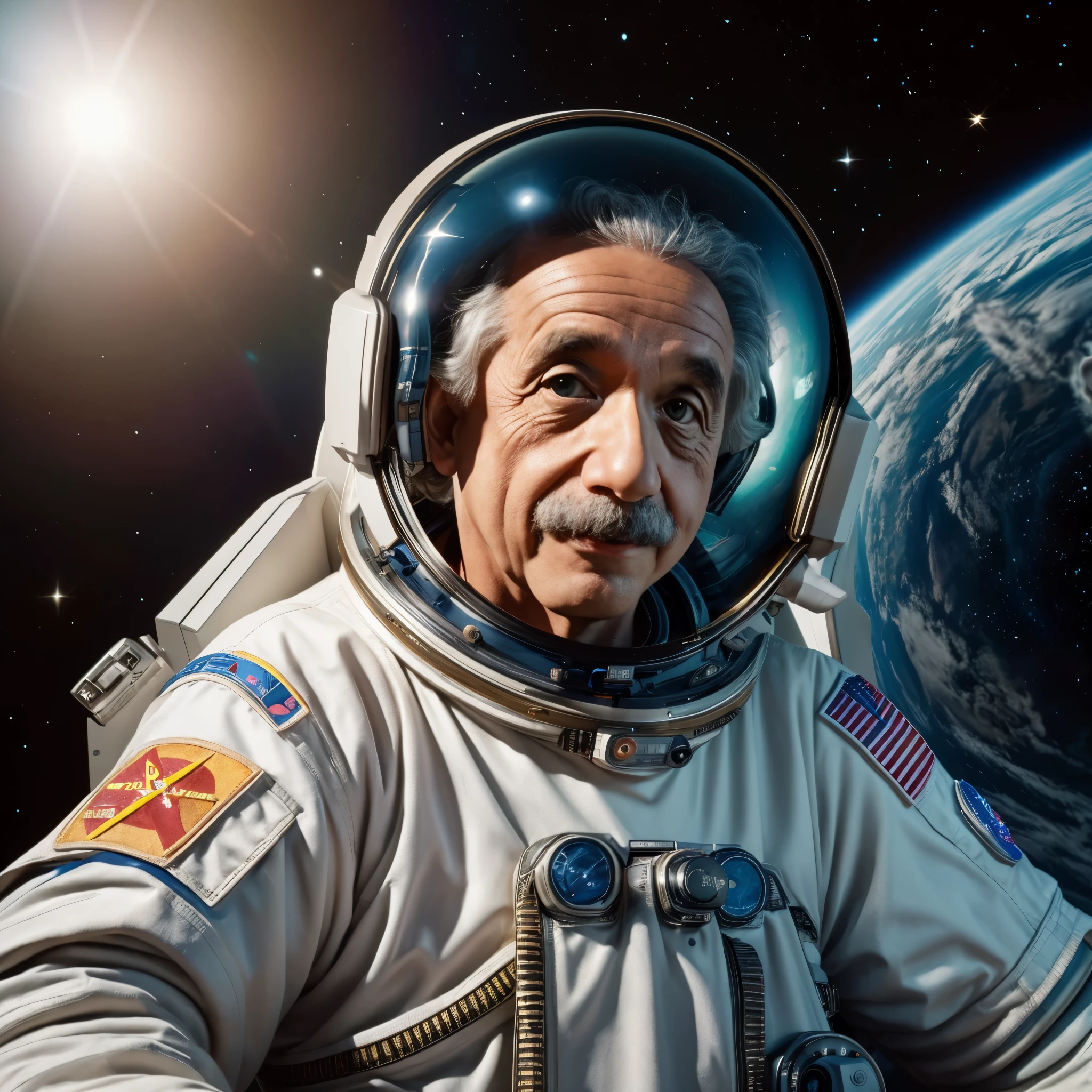 raw photos, Photograph of Albert Einstein as (astronaut:1.2), 8k uh, DSLR camera, High quality, Film texture, Fujifilm XT3
