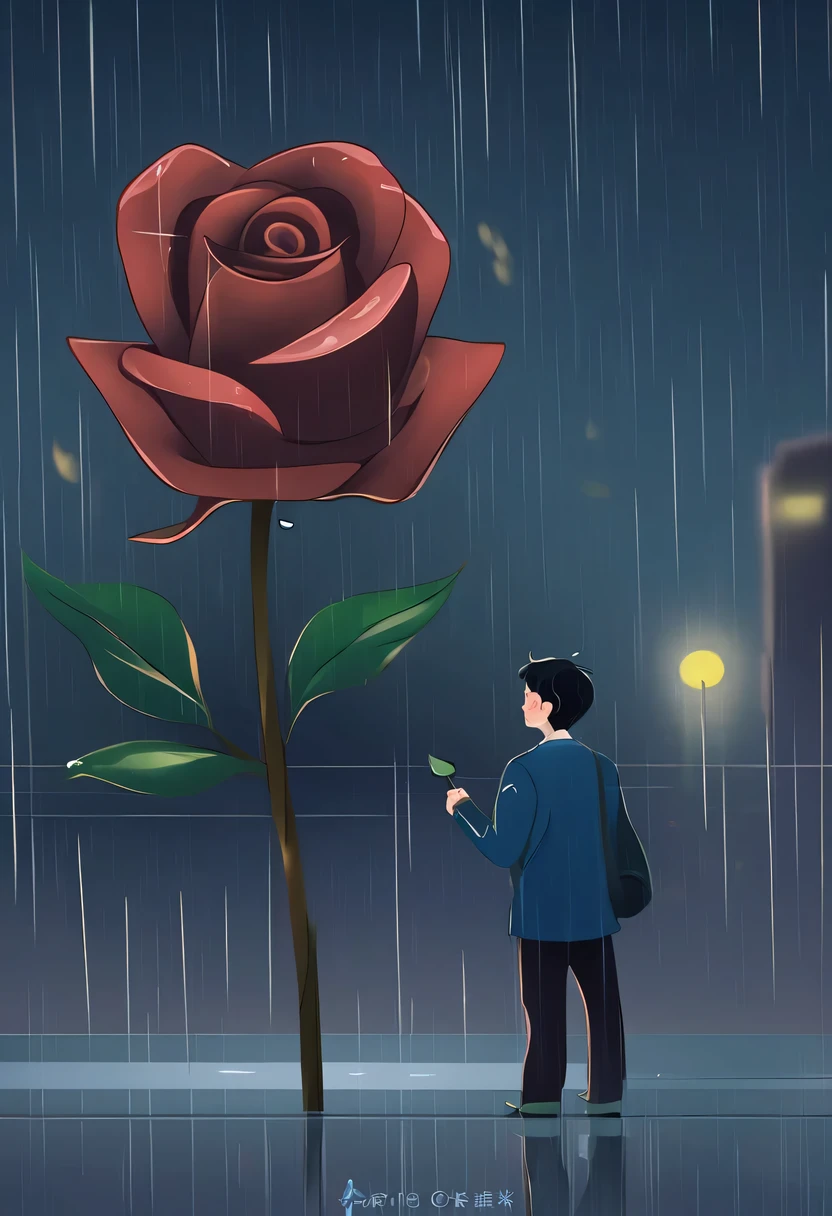 In a bustling city,The crowd was bustling,But there was a man standing alone in the street。His eyes were empty and confused,It was as if he had lost his way。His brow furrowed,As if with endless sorrow。
He is holding a rose in his hand,But the rain beat him mercilessly,sprinkle with roses。Petals are scattered all over the place,Bright colors dim in the rain。His hand dropped weakly,Let the rain wash over his fingers。
There was no expression on his face,But his eyes revealed deep sadness。The corners of his eyes are red,Tears are rolling in my eyes,But he tried not to let them slip away。His breathing is a little rapid,It’s as if the inner uneasiness cannot be calmed down。
people coming and going around,No one noticed his presence。He stood alone in the rain,Let the rain soak his body。His shoulders are slightly sloping,As if carrying an unspeakable burden。
His eyes look into the distance from time to time,Seems to be looking for something。His fingers gently touched the scattered rose petals,It's like going back to the good old days。His lips were tightly closed,the corners of your mouth rise slightly,As if silently telling myself to be strong。
Although in the crowd,But he felt helpless。He waited silently,no matter how hard and desperate,He firmly believes that his beloved will come back。every expression of his、Every body language is full of affection and persistence,Let people feel his firmness and persistence in。