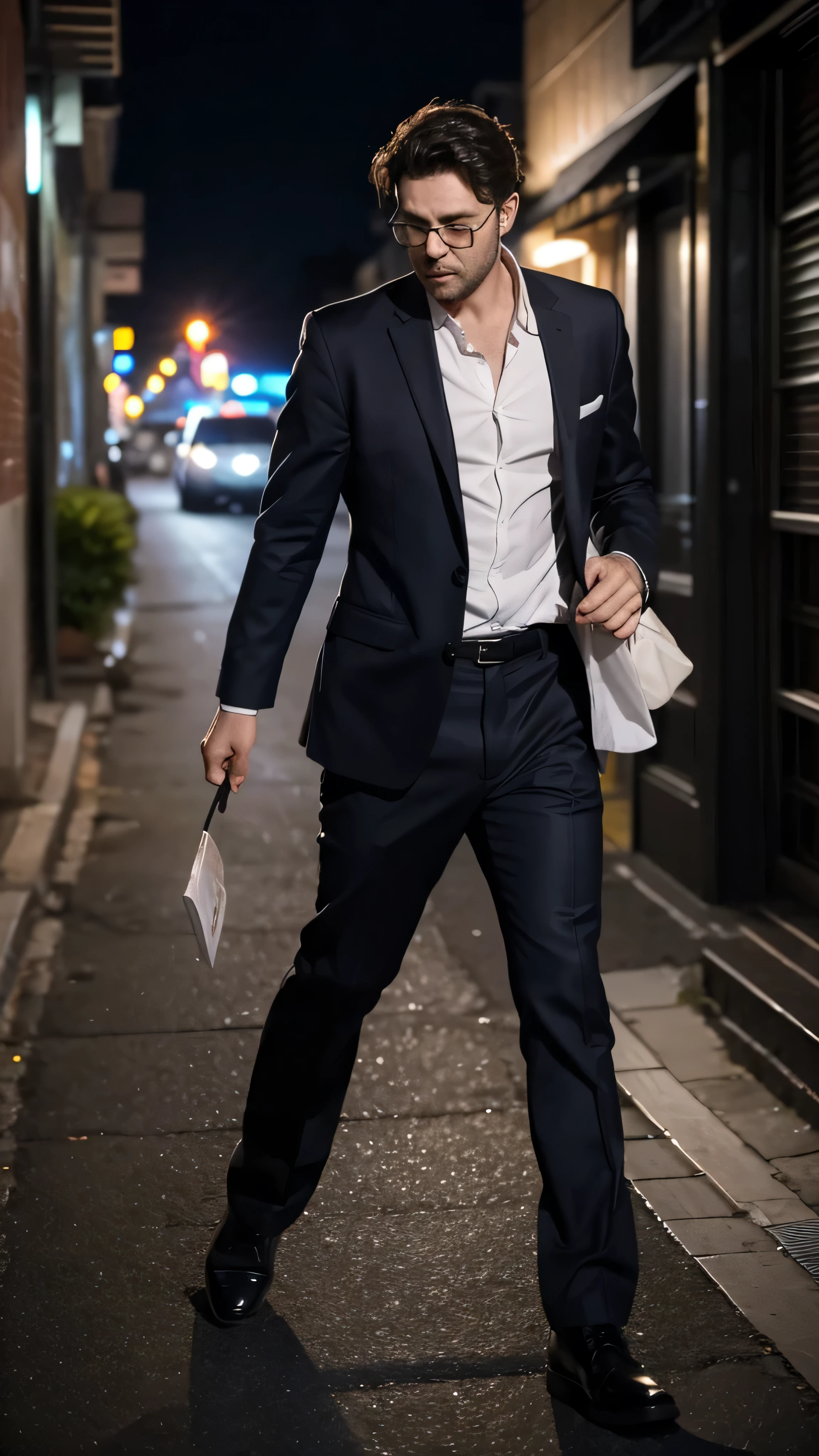 A really dead drunk husband with great body walking to his way to home from work in night