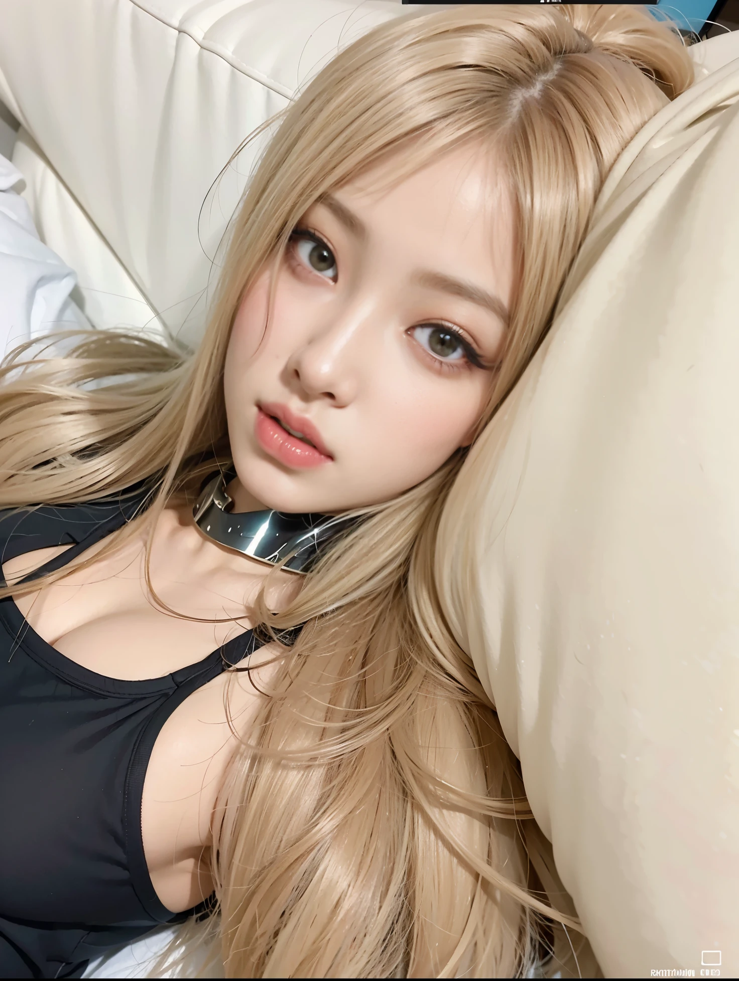 A close-up of a woman lying on a sofa with a remote control, Chica coreana, Modelo IG | Artgerm, ulzzang, Parque Roseanne de Blackpink, Hermosa joven coreana, Hermosa mujer surcoreana, Sakimichan, Hermosa joven coreana, beautiful asian girl, Chica de anime en la vida real, 🤤 girl portrait, con cabello largo y rubio