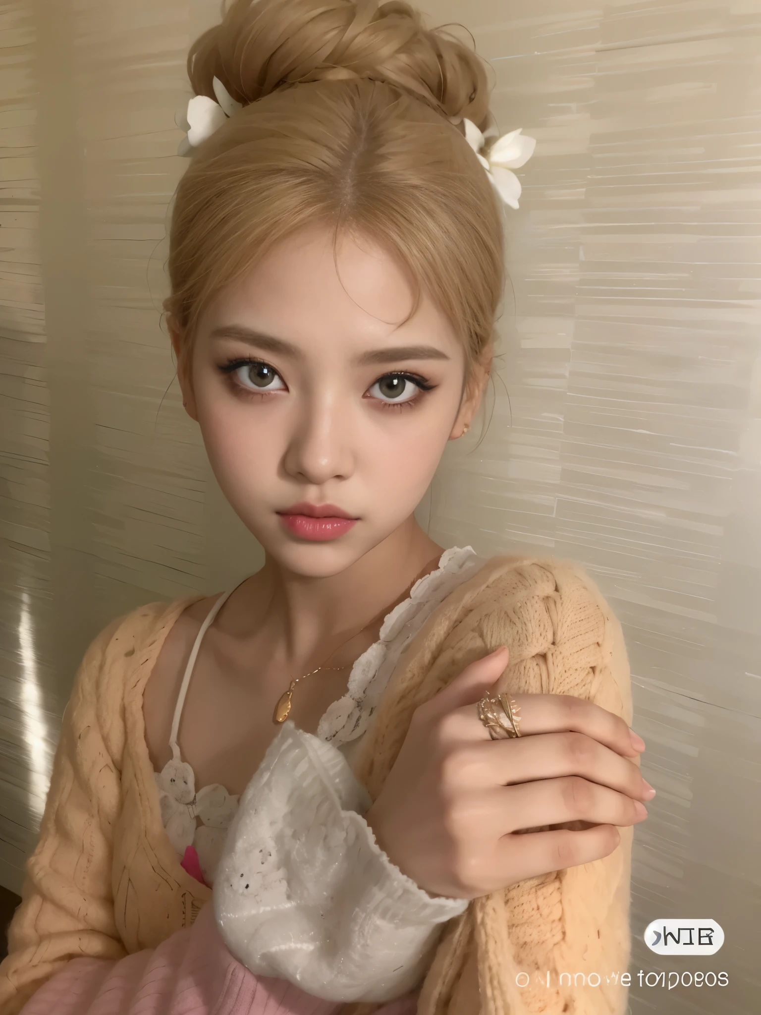 hay una mujer con un osito de peluche en la mano, Retrato suave disparado 8K, Modelo IG | Artgerm, ulzzang, maquillaje popular de Corea del Sur, maquillaje coreano popular, cabello rubio y ojos grandes, Retrato realista kawaii, Retrato de Jossi de Blackpink, cara muy bonita, Wan adorable cara coreana, maquillaje suave, Sakimichan