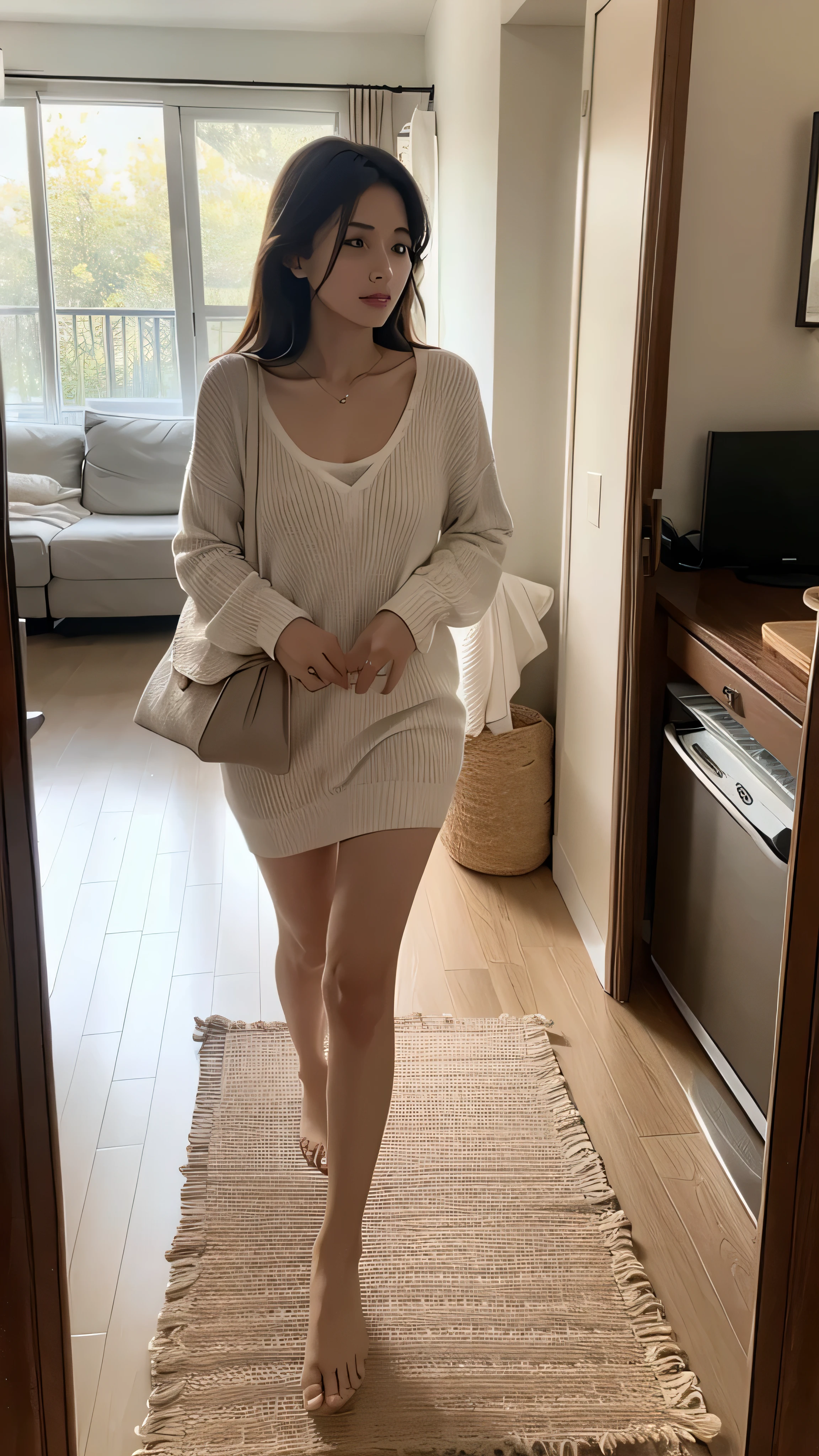 A wife enters the home