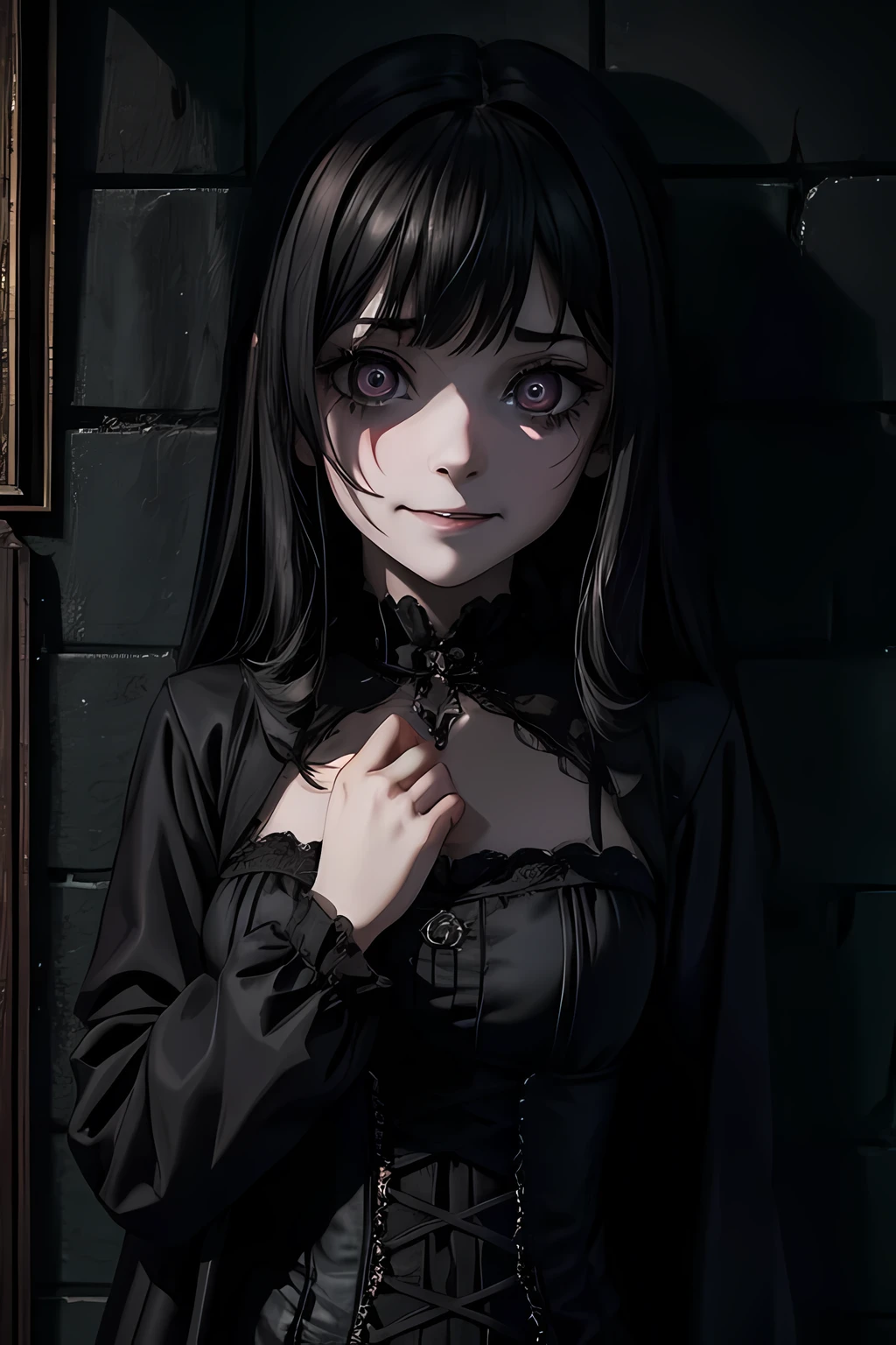 gothic,horror,1 girl,disease,I was scared,be scared,empty eyes,smile,