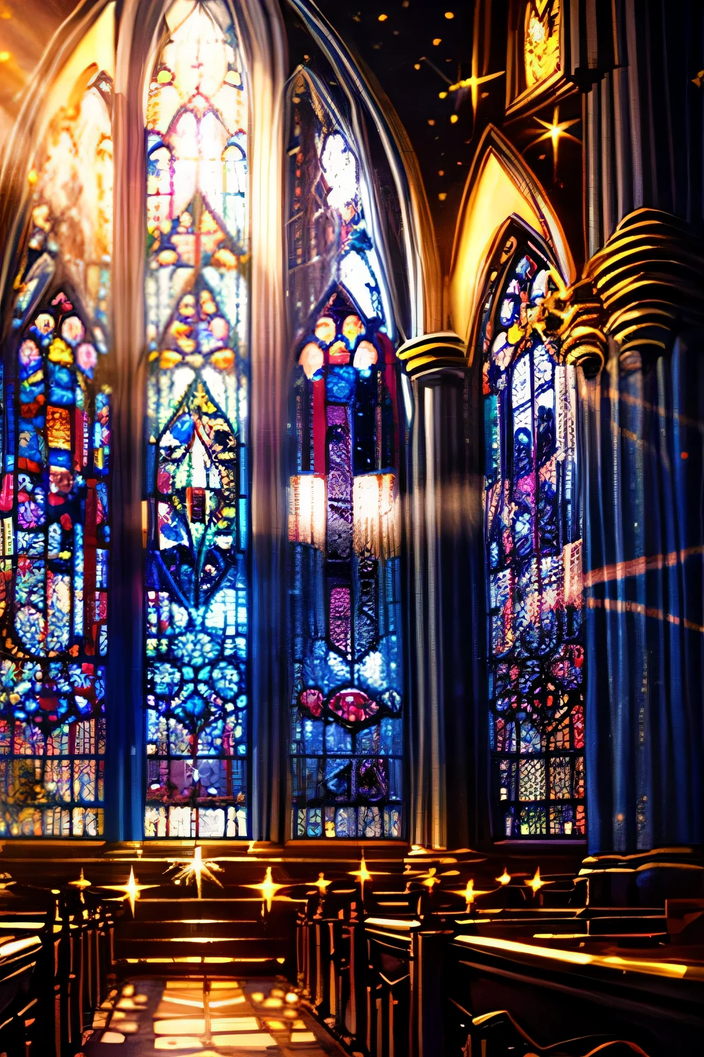 ((worst quality, low quality)), ((lion print girl)), (big breasts), (gothic lolita), (long silver hair), hair over one eye, plump glossy lips, beautiful clear eyes, spoken heart, leaning forward, confetti, (stained glass window background), ((glow sunlight)), (light particles, light sparkles, light rays:1.4), masterpiece,best quality,ultra detailed,